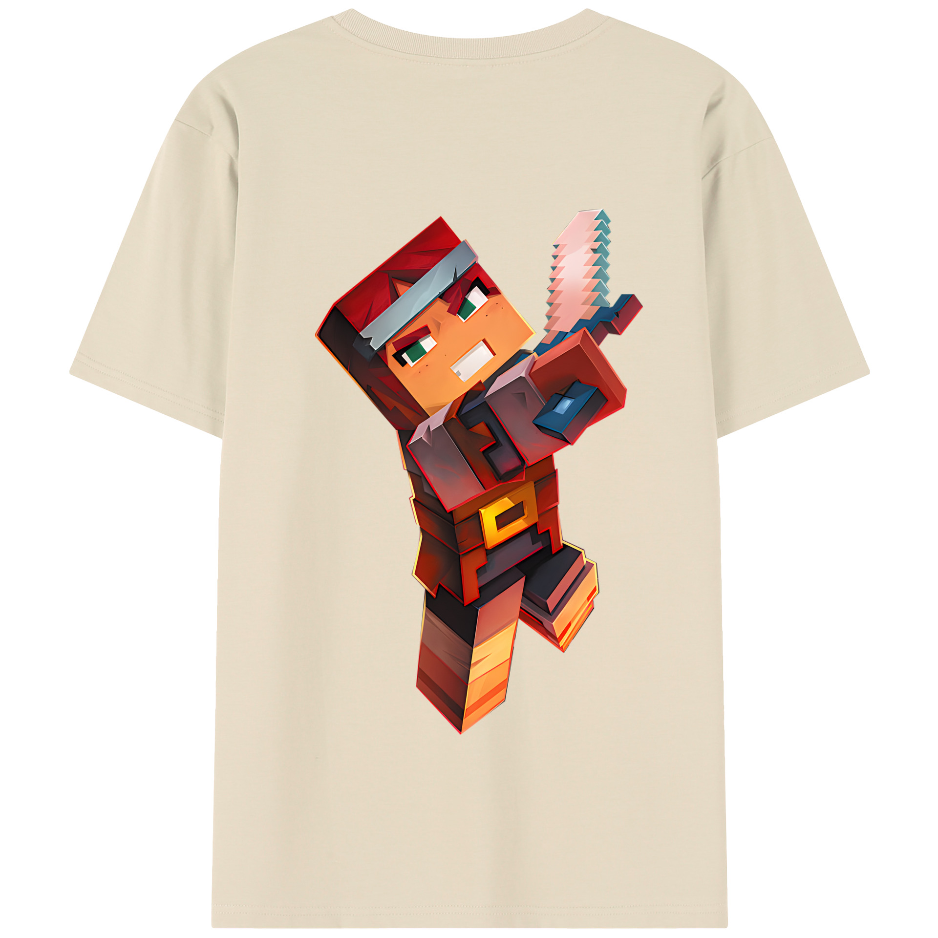 （画像用） マインクラフト ブロックの世界 Minecraft MC Block world 綿100％半袖Tシャツ（背面プリント）