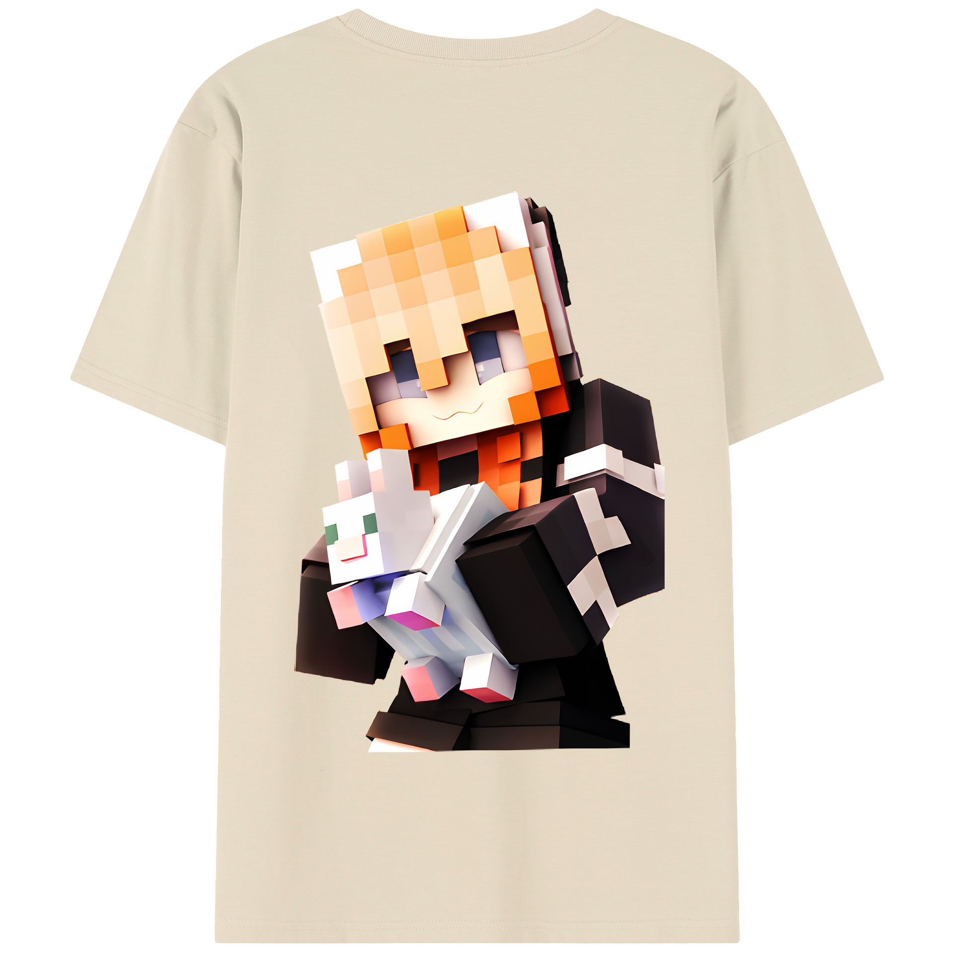 （画像用） マインクラフト ブロックの世界 Minecraft MC Block world 綿100％半袖Tシャツ（背面プリント）