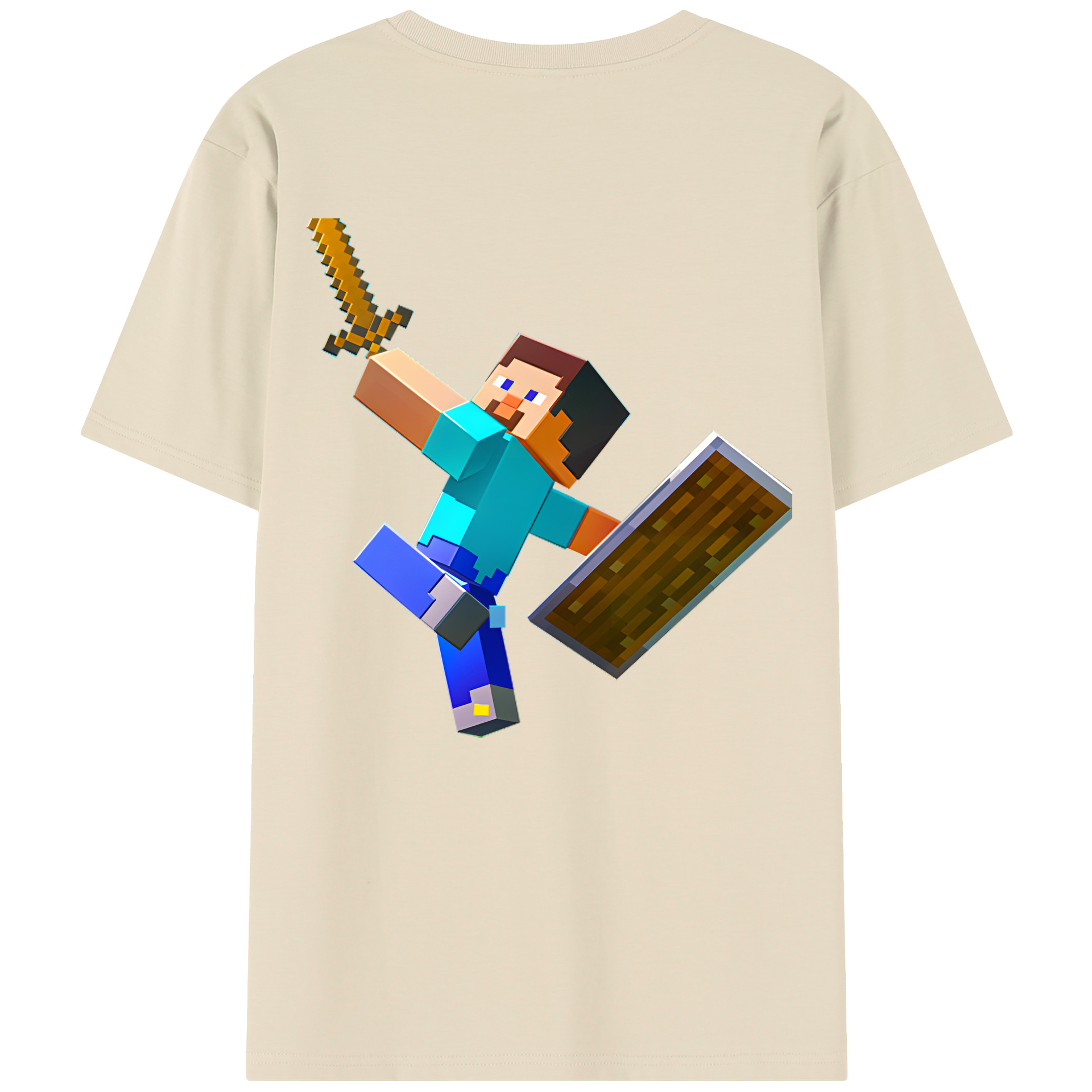 （画像用） マインクラフト ブロックの世界 Minecraft MC Block world 綿100％半袖Tシャツ（背面プリント）