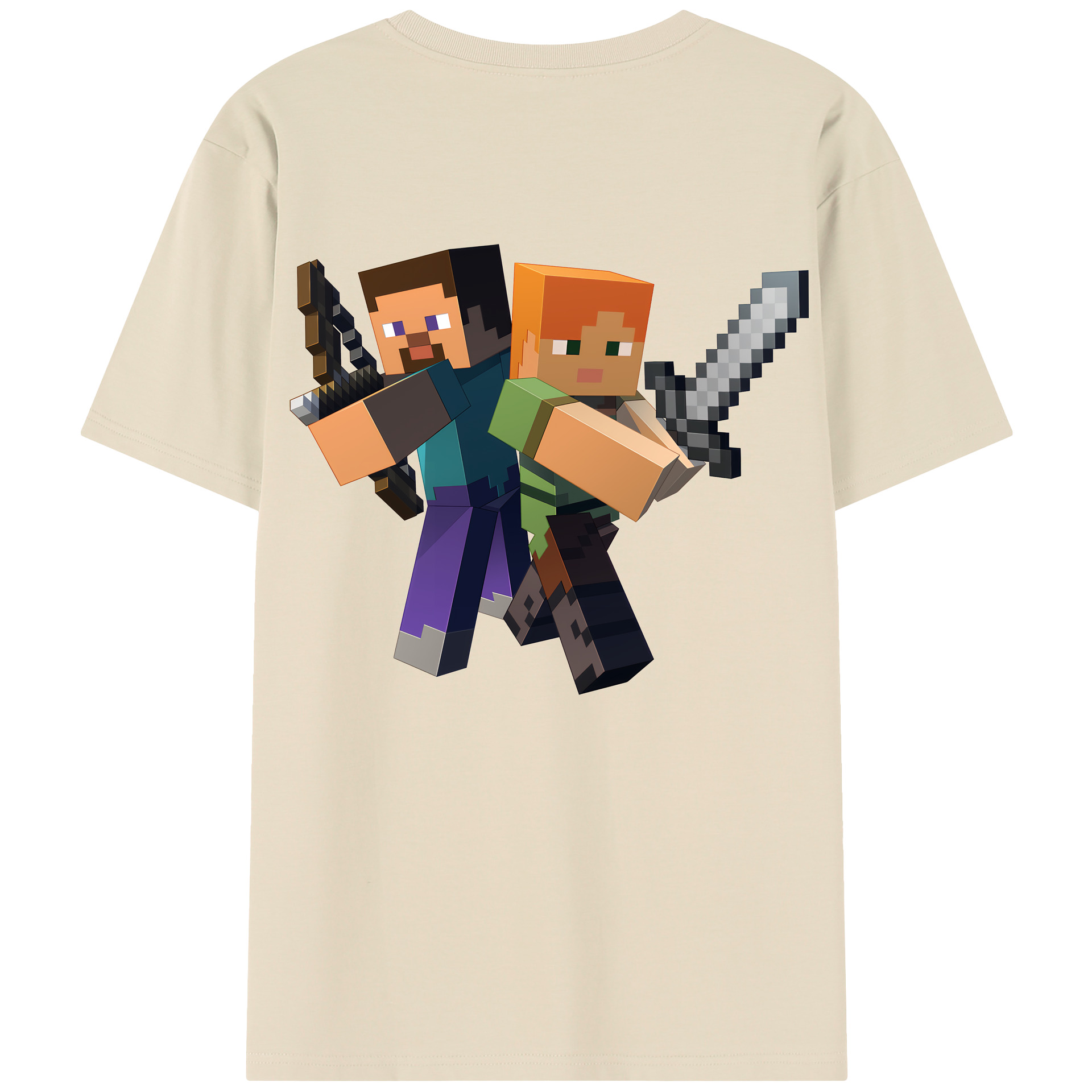 （画像用） マインクラフト ブロックの世界 Minecraft MC Block world 綿100％半袖Tシャツ（背面プリント）