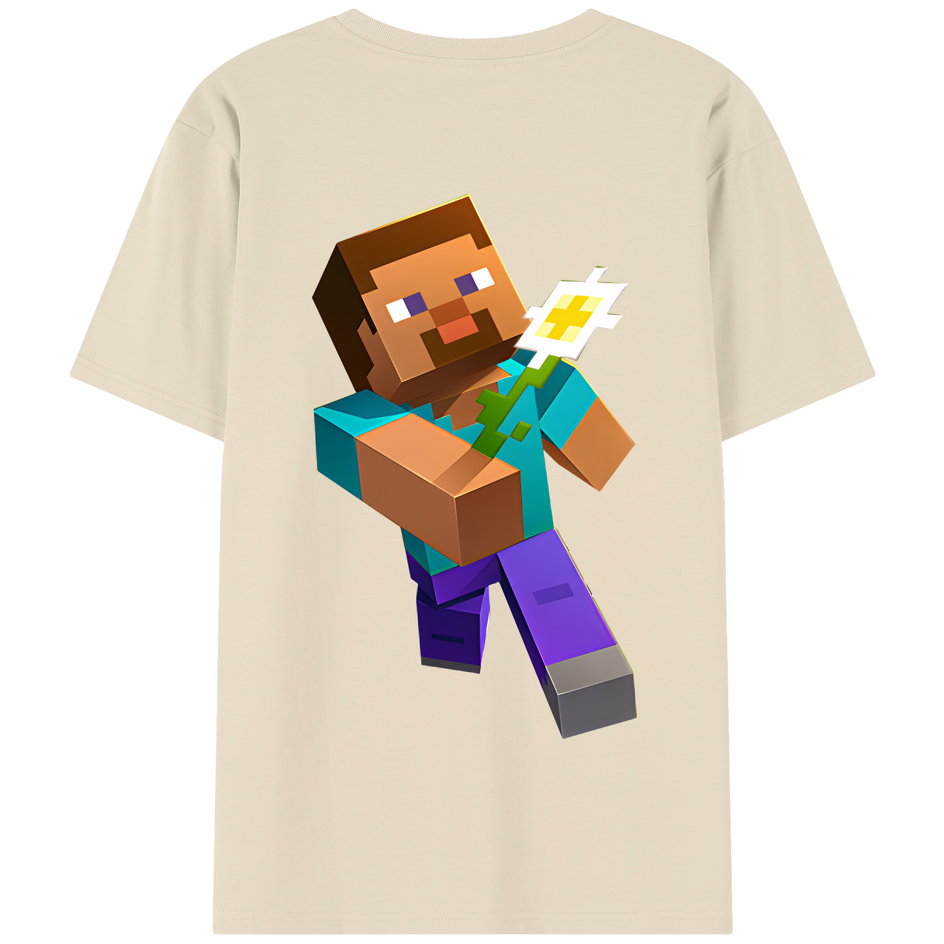 （画像用） マインクラフト ブロックの世界 Minecraft MC Block world 綿100％半袖Tシャツ（背面プリント）