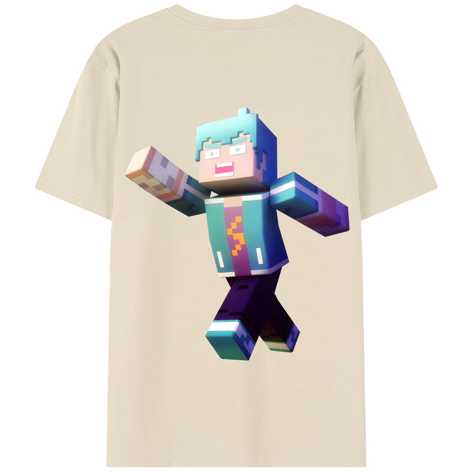 （画像用） マインクラフト ブロックの世界 Minecraft MC Block world 綿100％半袖Tシャツ（背面プリント）
