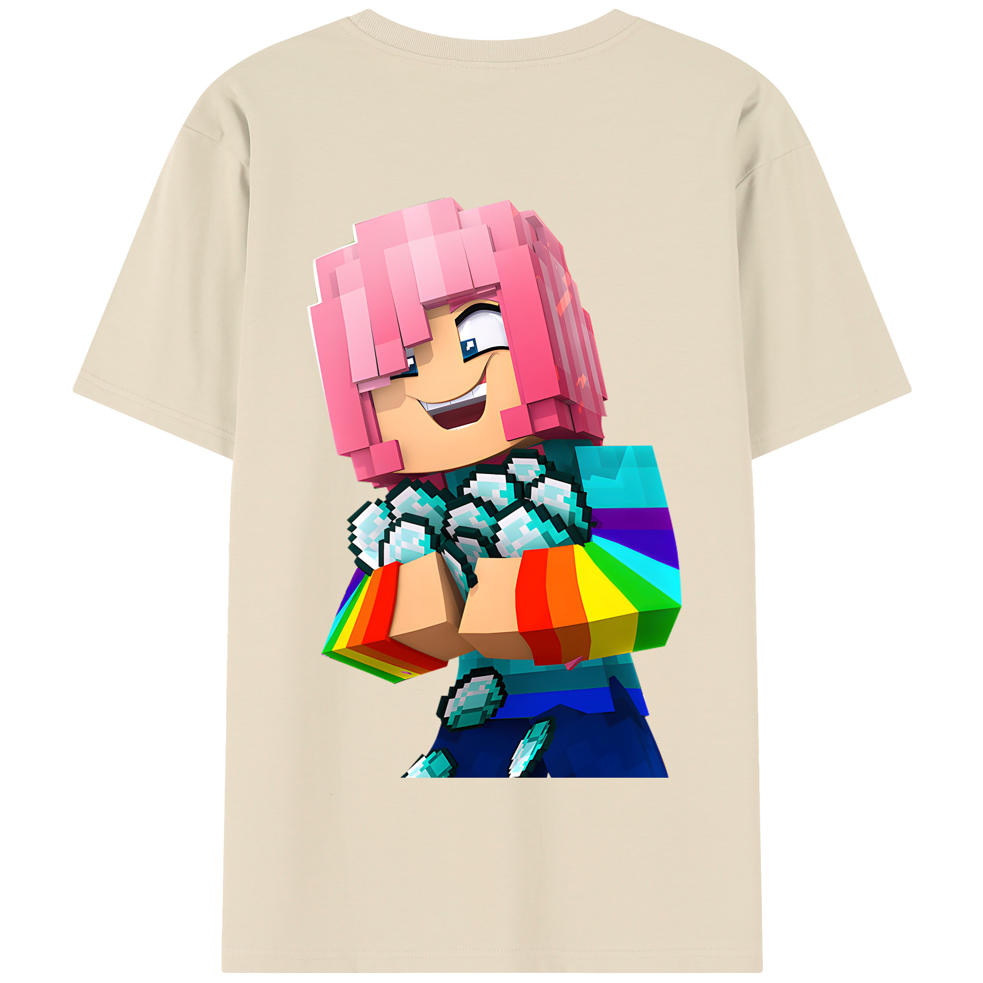 （画像用） マインクラフト ブロックの世界 Minecraft MC Block world 綿100％半袖Tシャツ（背面プリント）