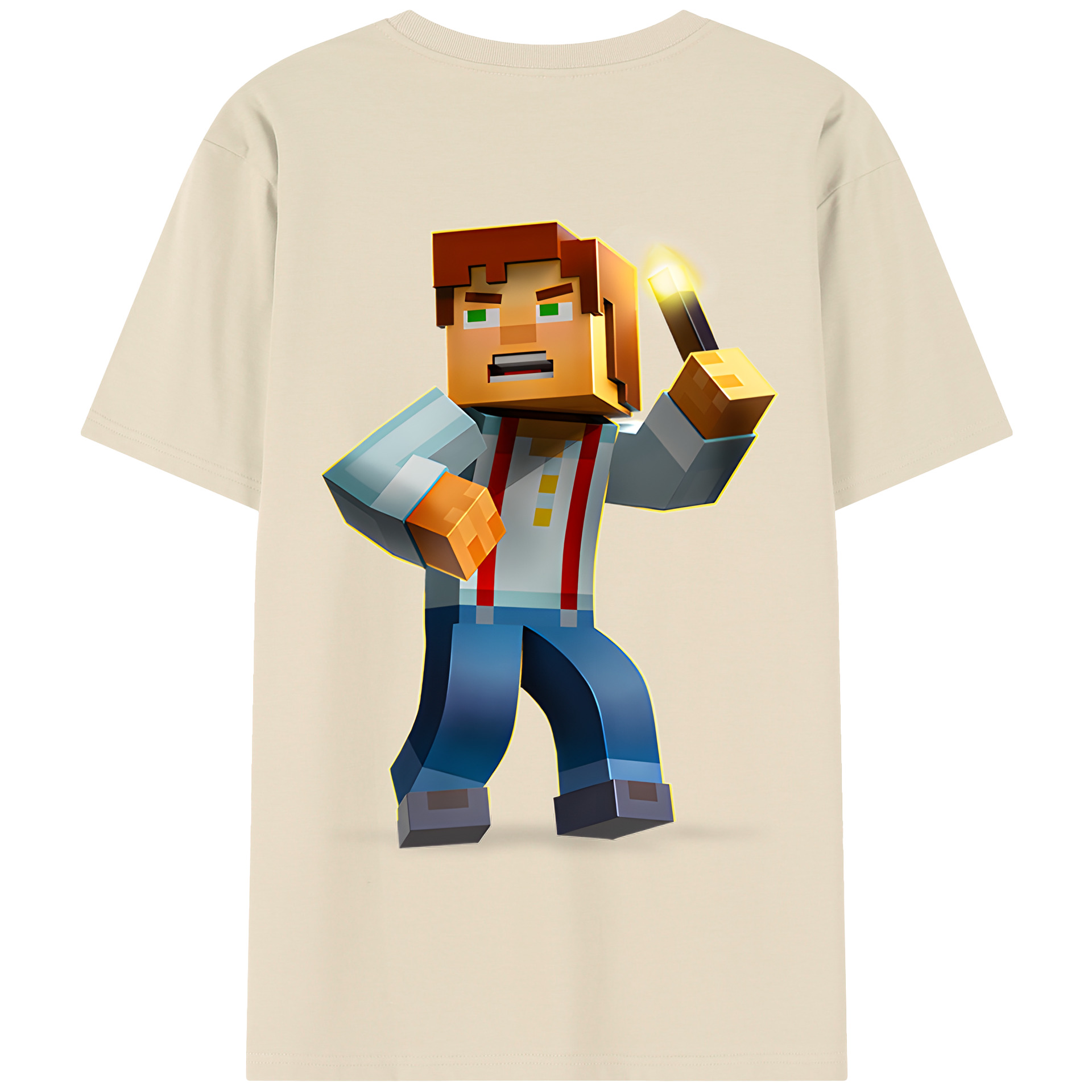 （画像用） マインクラフト ブロックの世界 Minecraft MC Block world 綿100％半袖Tシャツ（背面プリント）