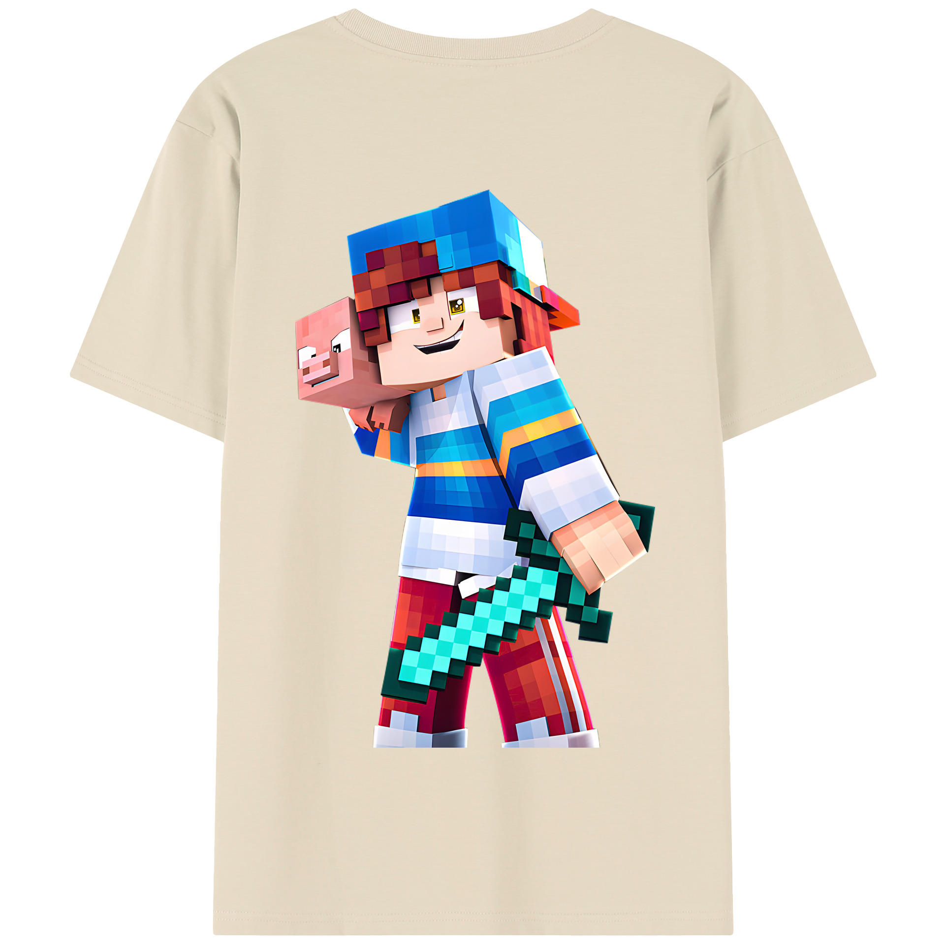 （画像用） マインクラフト ブロックの世界 Minecraft MC Block world 綿100％半袖Tシャツ（背面プリント）