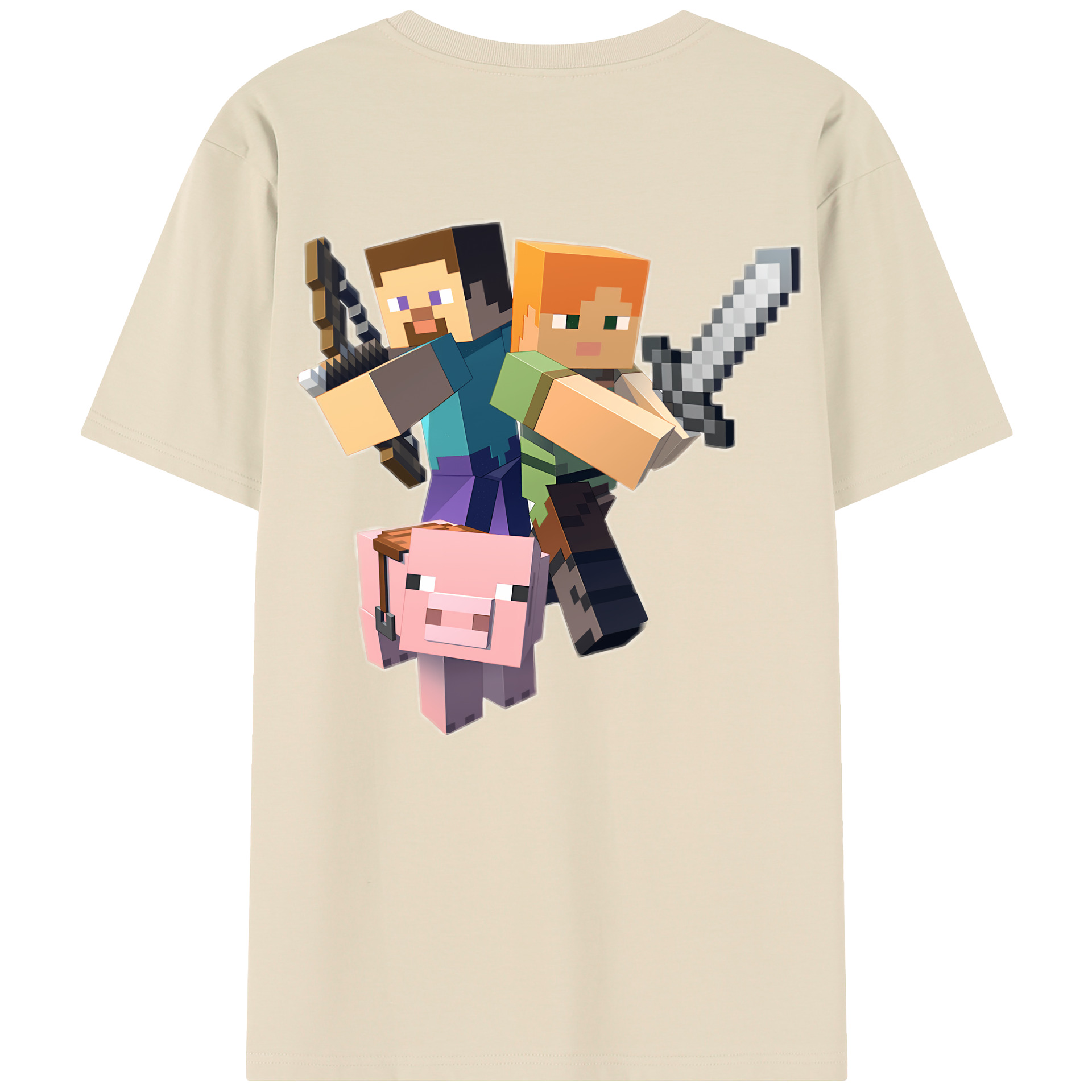 （画像用） マインクラフト ブロックの世界 Minecraft MC Block world 綿100％半袖Tシャツ（背面プリント）