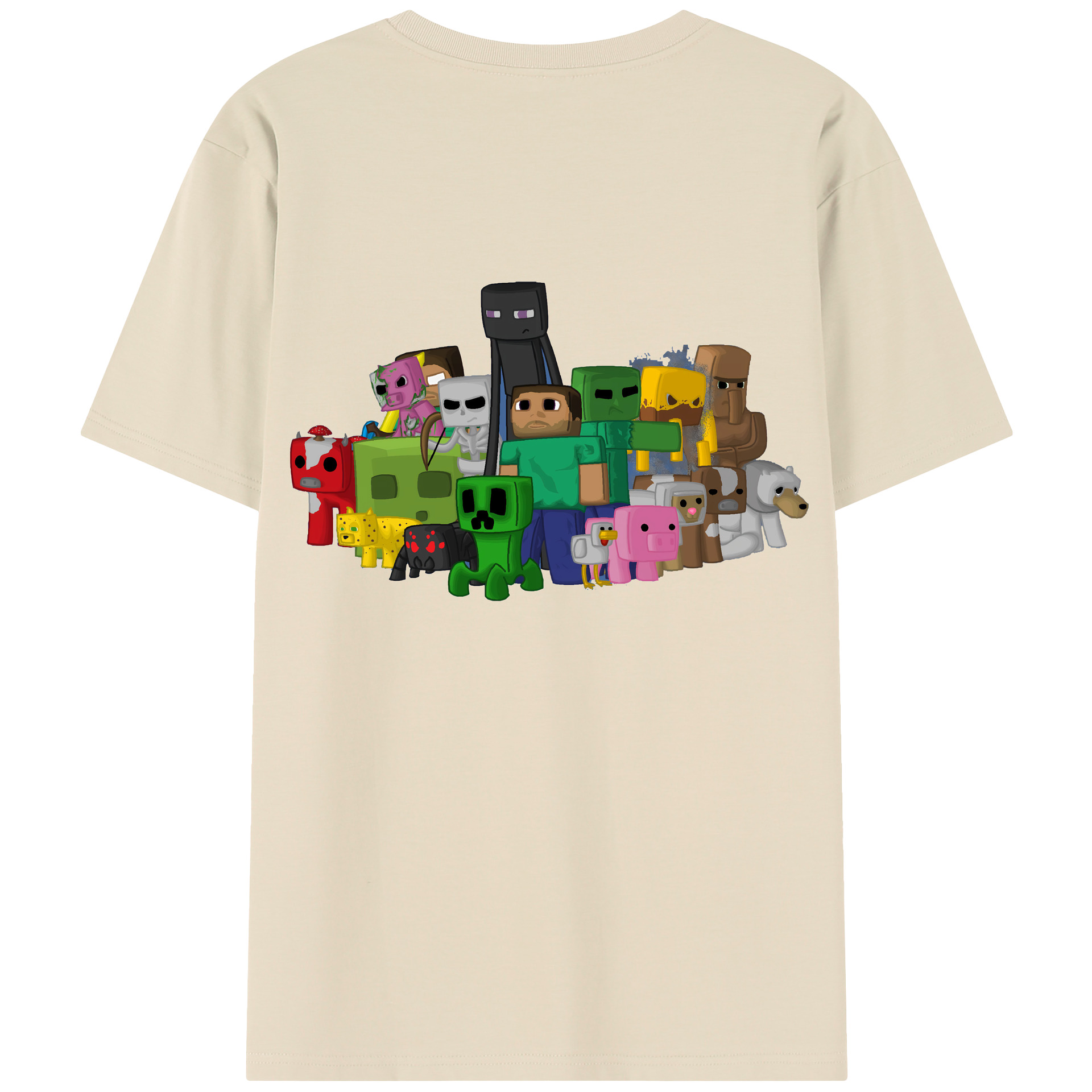 （画像用） マインクラフト ブロックの世界 Minecraft MC Block world 綿100％半袖Tシャツ（背面プリント）