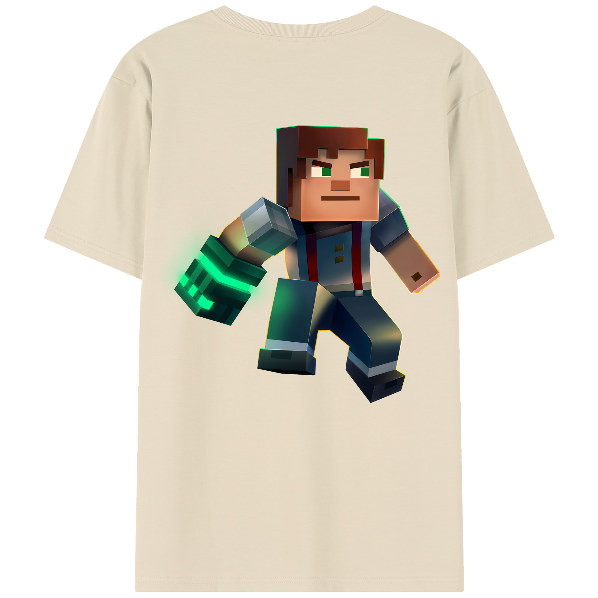 （画像用） マインクラフト ブロックの世界 Minecraft MC Block world 綿100％半袖Tシャツ（背面プリント）