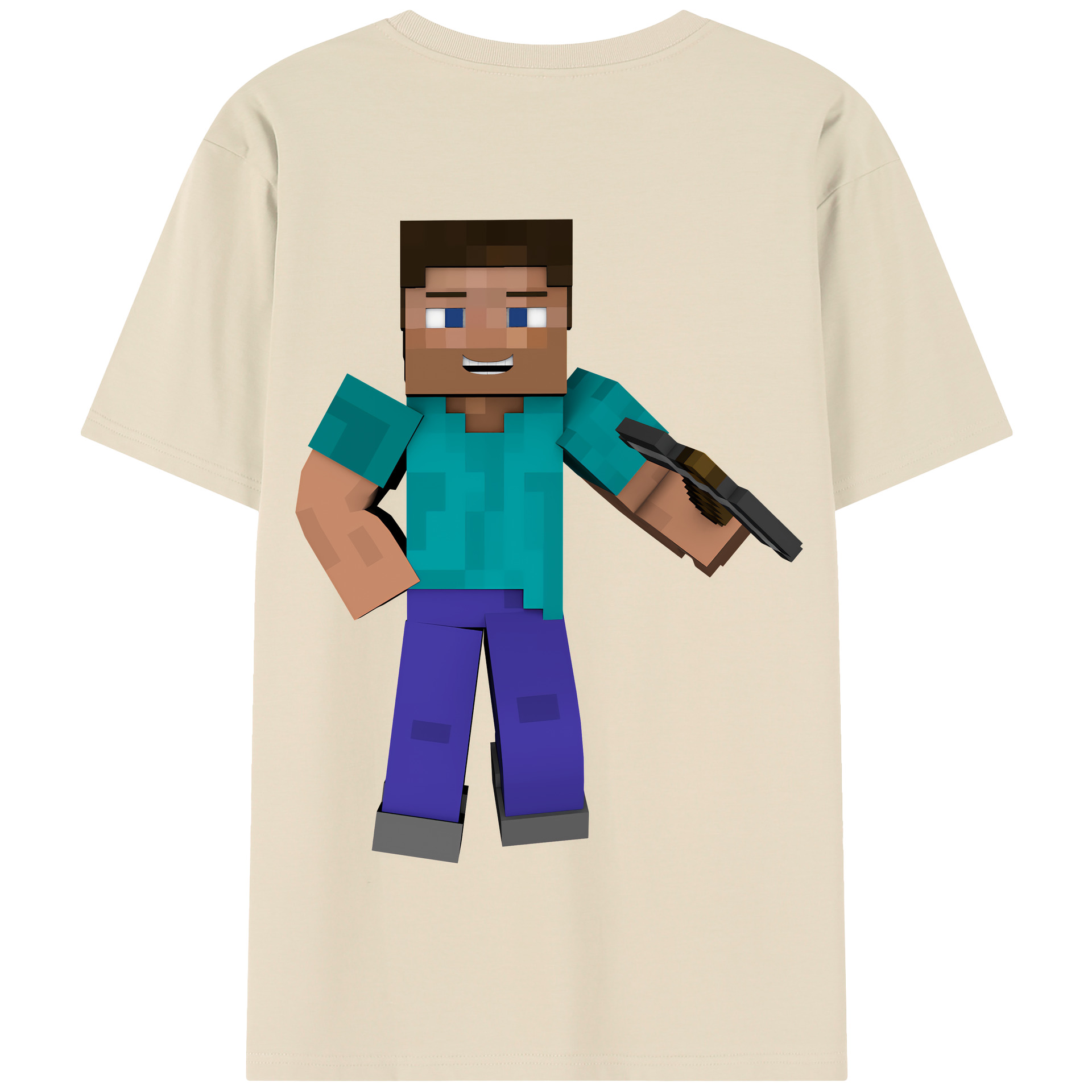 （画像用） マインクラフト ブロックの世界 Minecraft MC Block world 綿100％半袖Tシャツ（背面プリント）