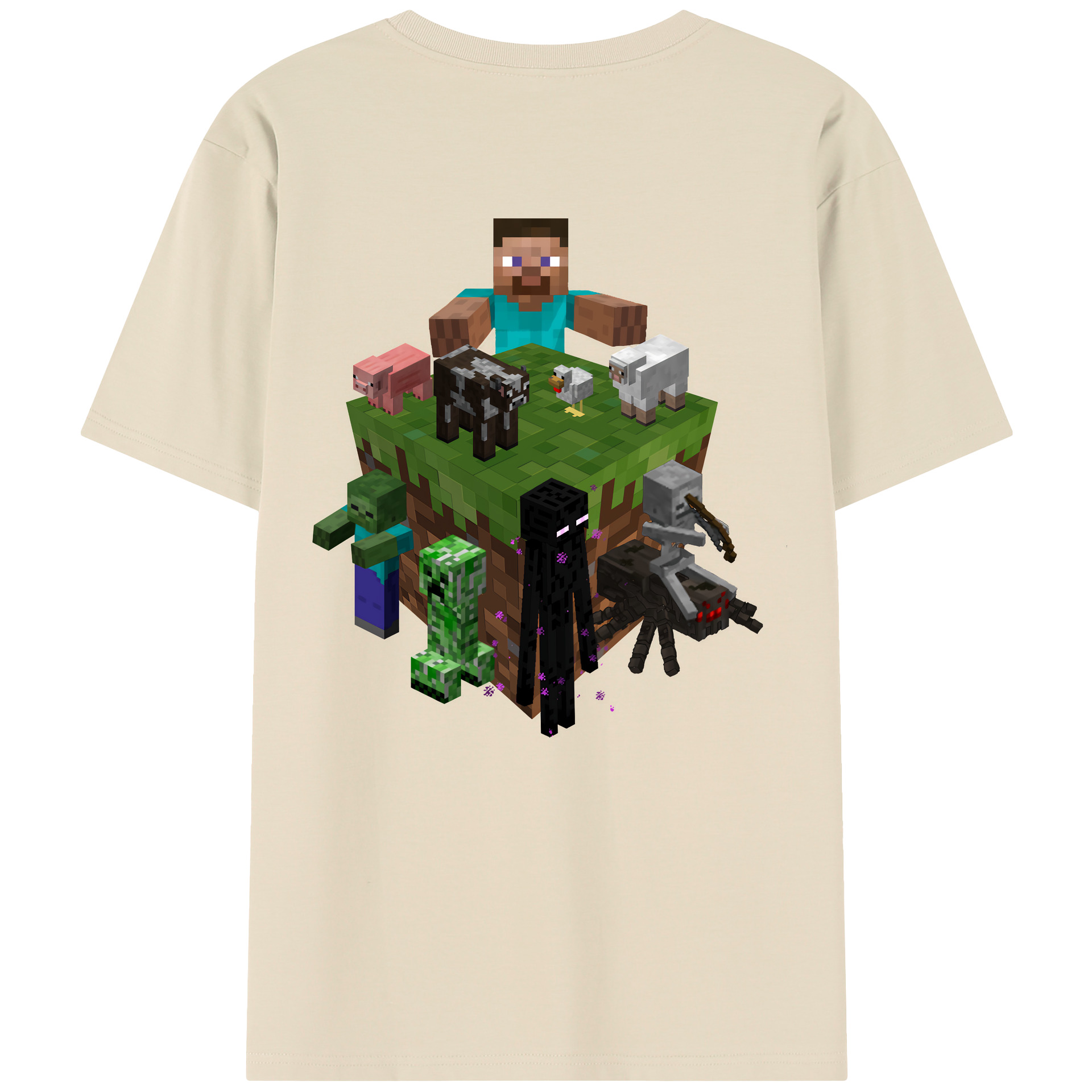 （画像用） マインクラフト ブロックの世界 Minecraft MC Block world 綿100％半袖Tシャツ（背面プリント）