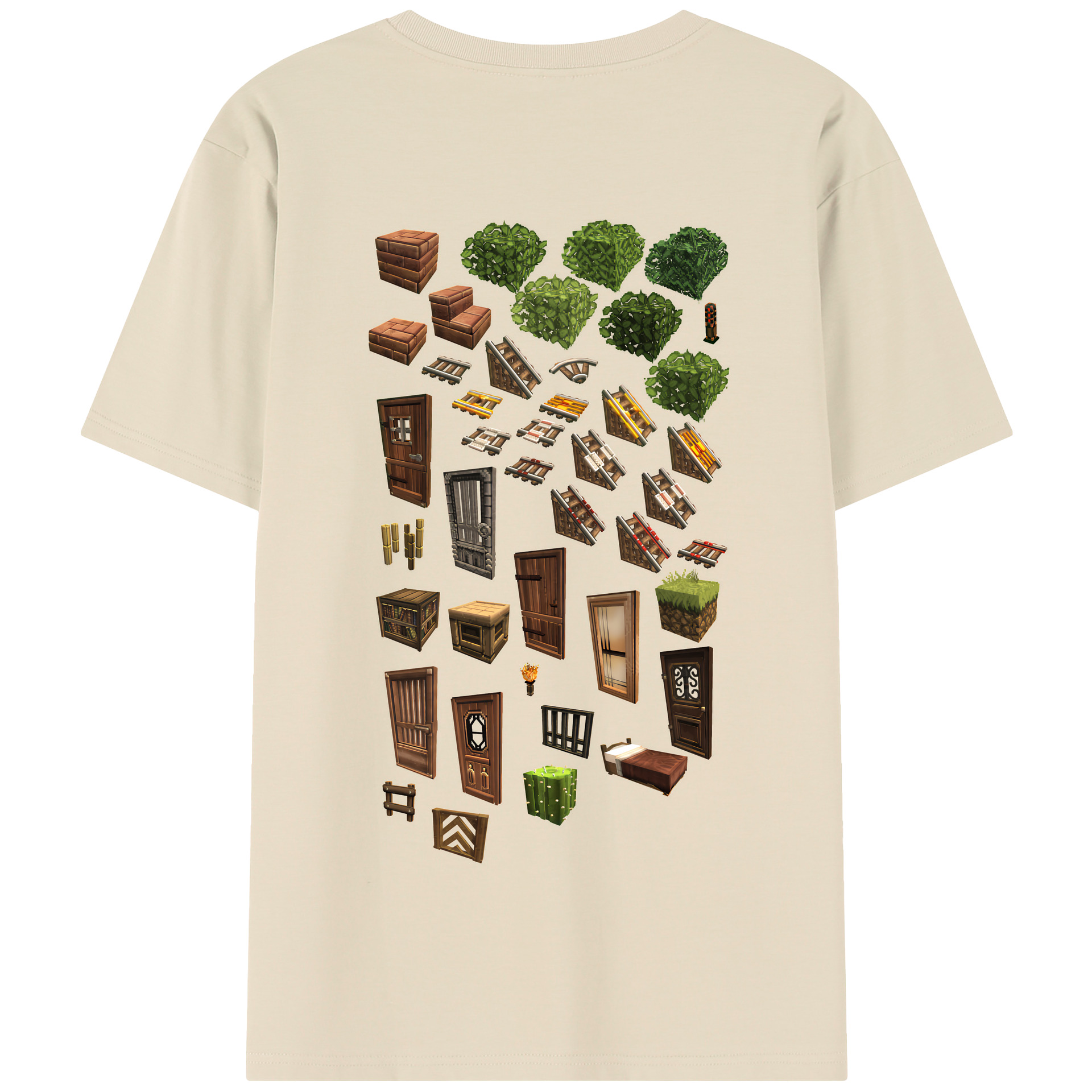 （画像用） マインクラフト ブロックの世界 Minecraft MC Block world 綿100％半袖Tシャツ（背面プリント）