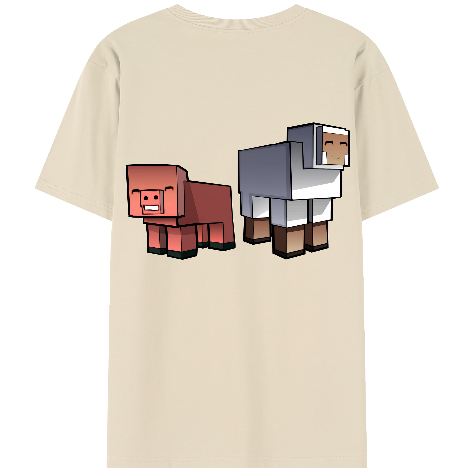 （画像用） マインクラフト ブロックの世界 Minecraft MC Block world 綿100％半袖Tシャツ（背面プリント）