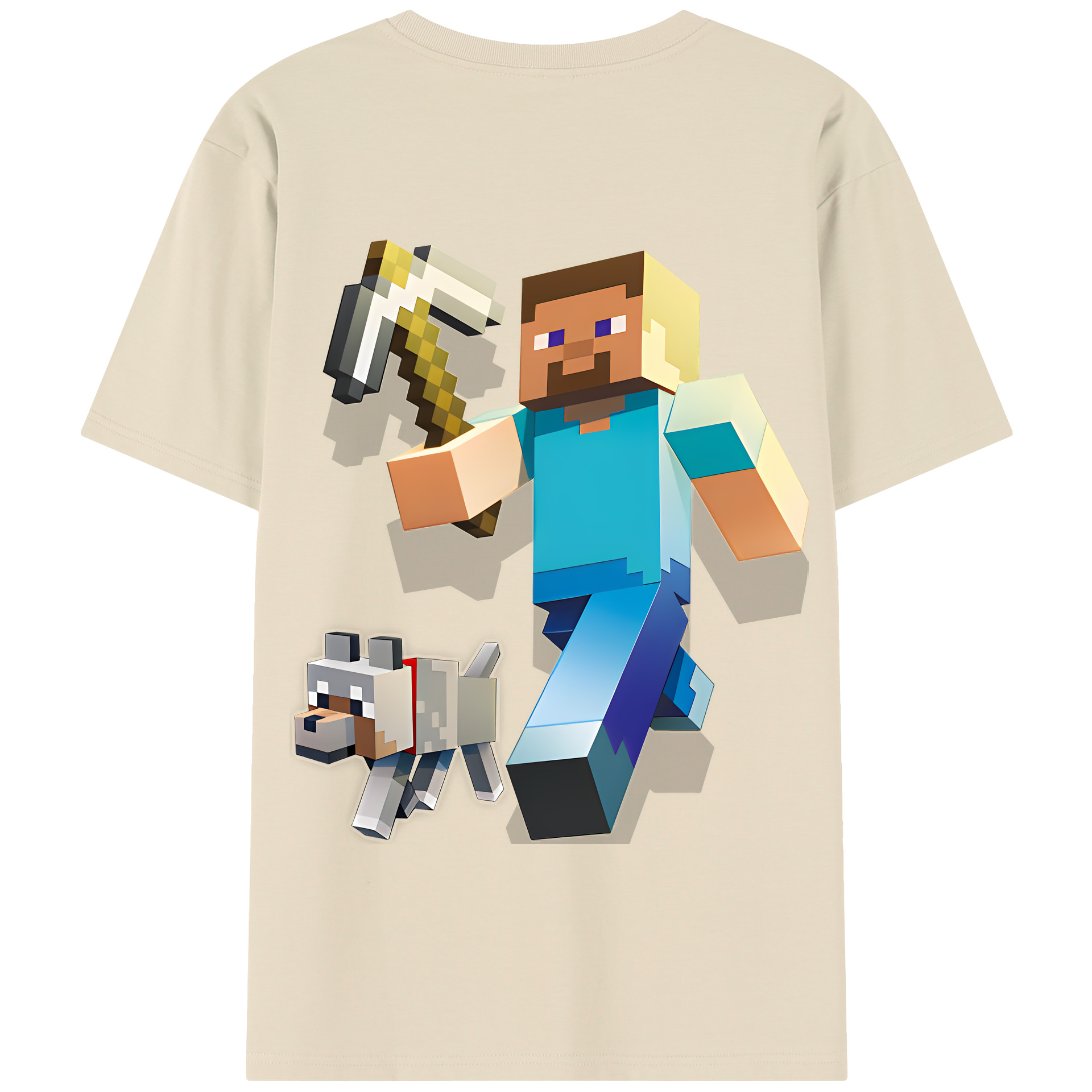 （画像用） マインクラフト ブロックの世界 Minecraft MC Block world 綿100％半袖Tシャツ（背面プリント）