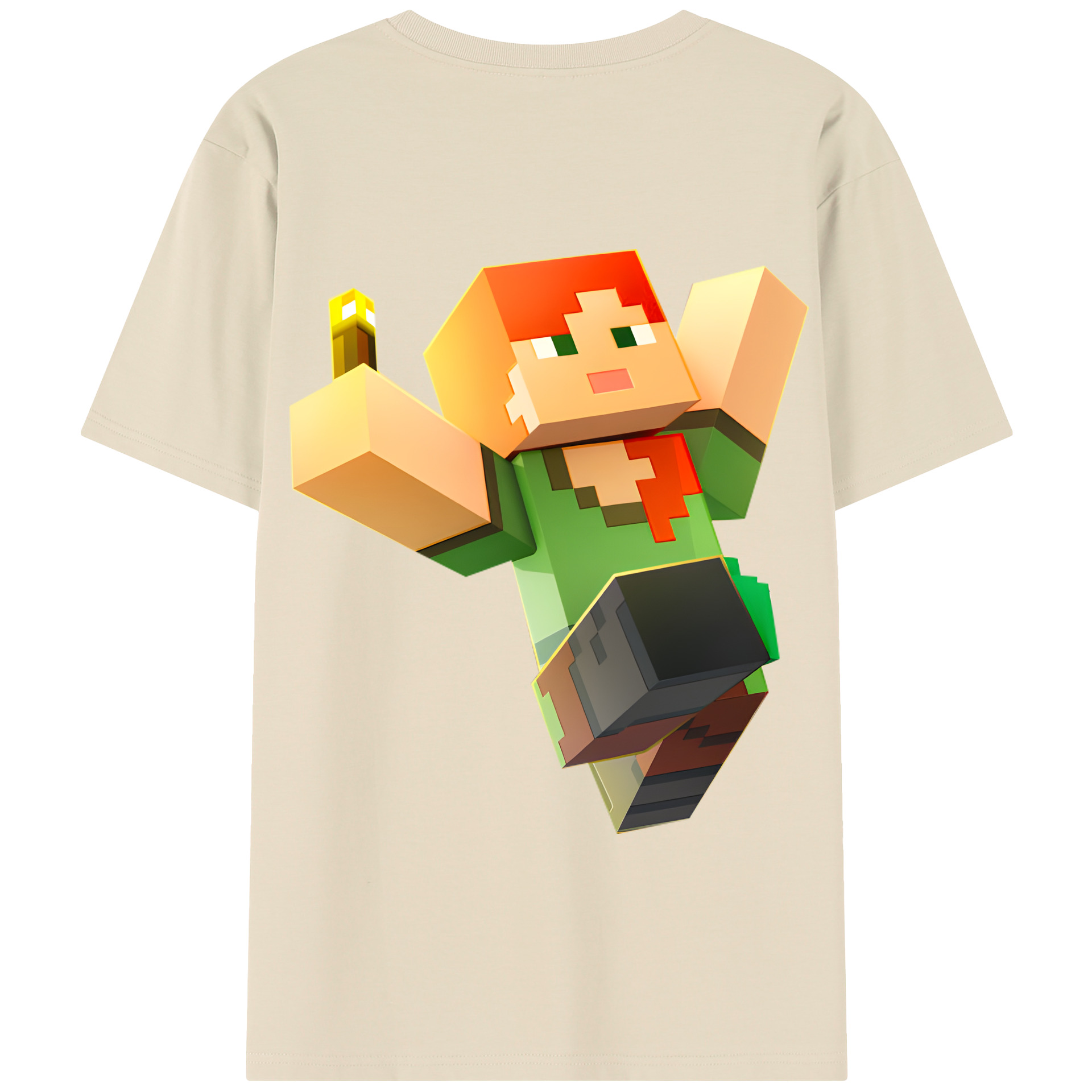 （画像用） マインクラフト ブロックの世界 Minecraft MC Block world 綿100％半袖Tシャツ（背面プリント）