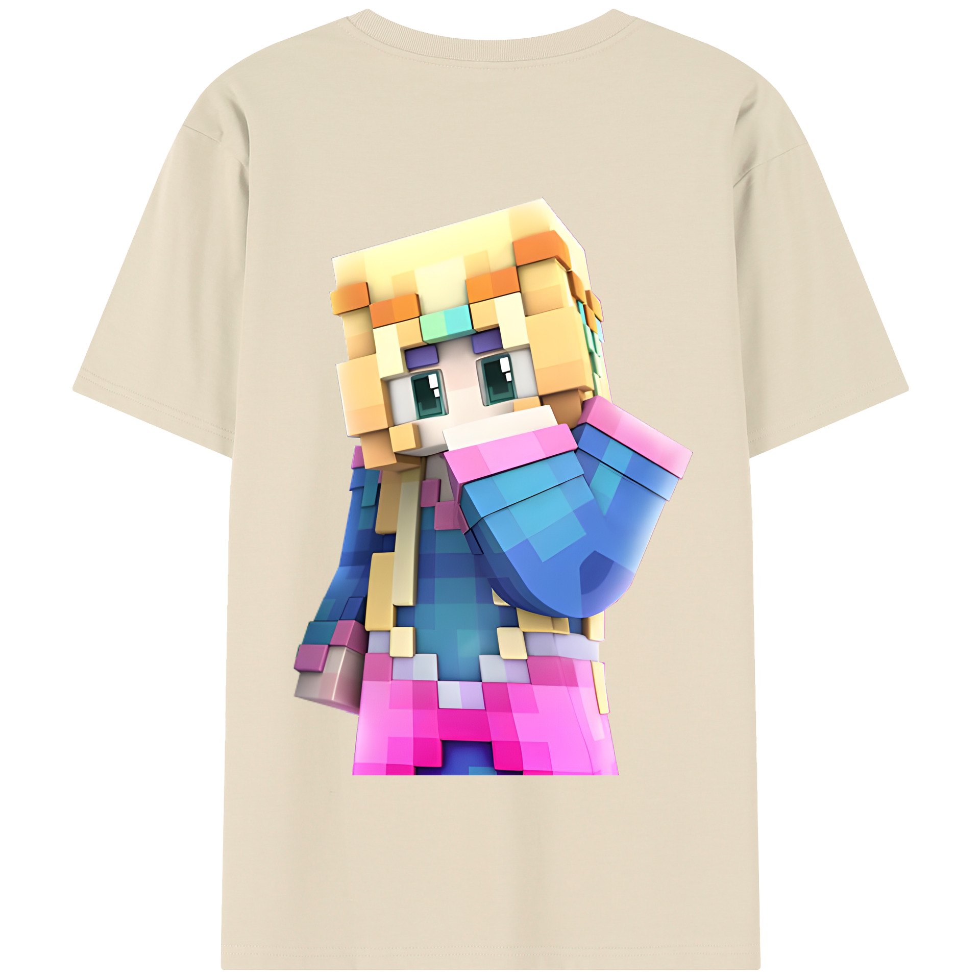（画像用） マインクラフト ブロックの世界 Minecraft MC Block world 綿100％半袖Tシャツ（背面プリント）