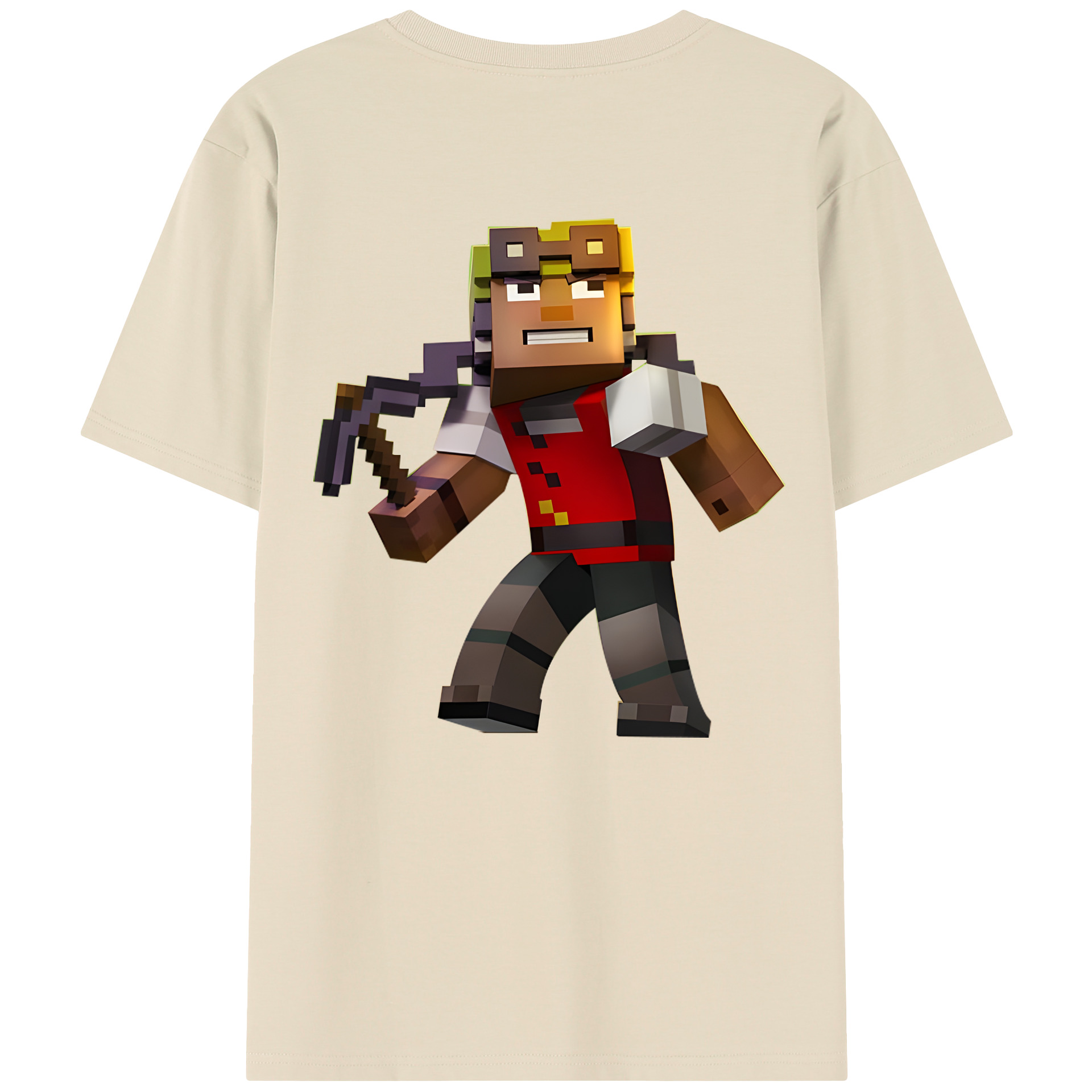 （画像用） マインクラフト ブロックの世界 Minecraft MC Block world 綿100％半袖Tシャツ（背面プリント）