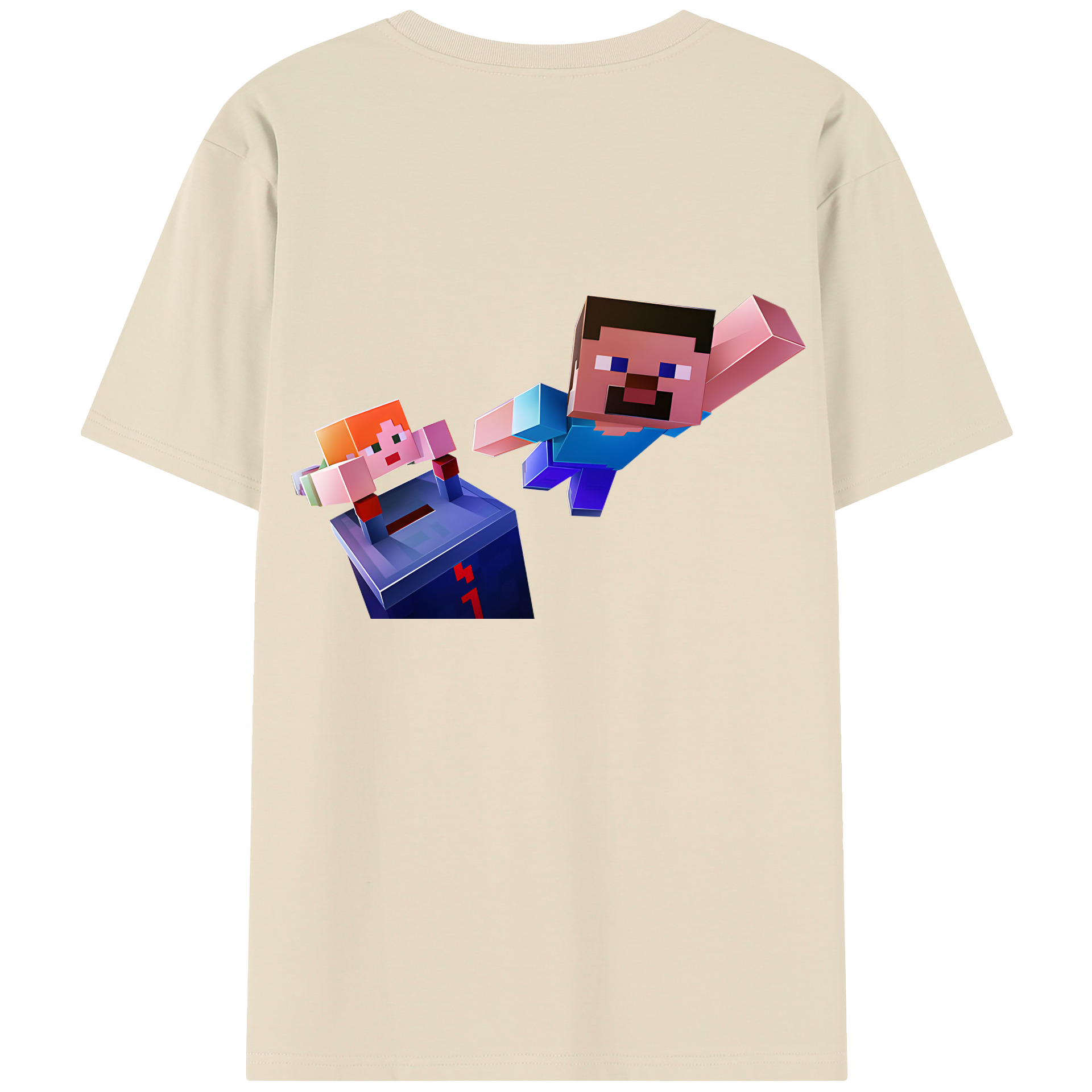 （画像用） マインクラフト ブロックの世界 Minecraft MC Block world 綿100％半袖Tシャツ（背面プリント）