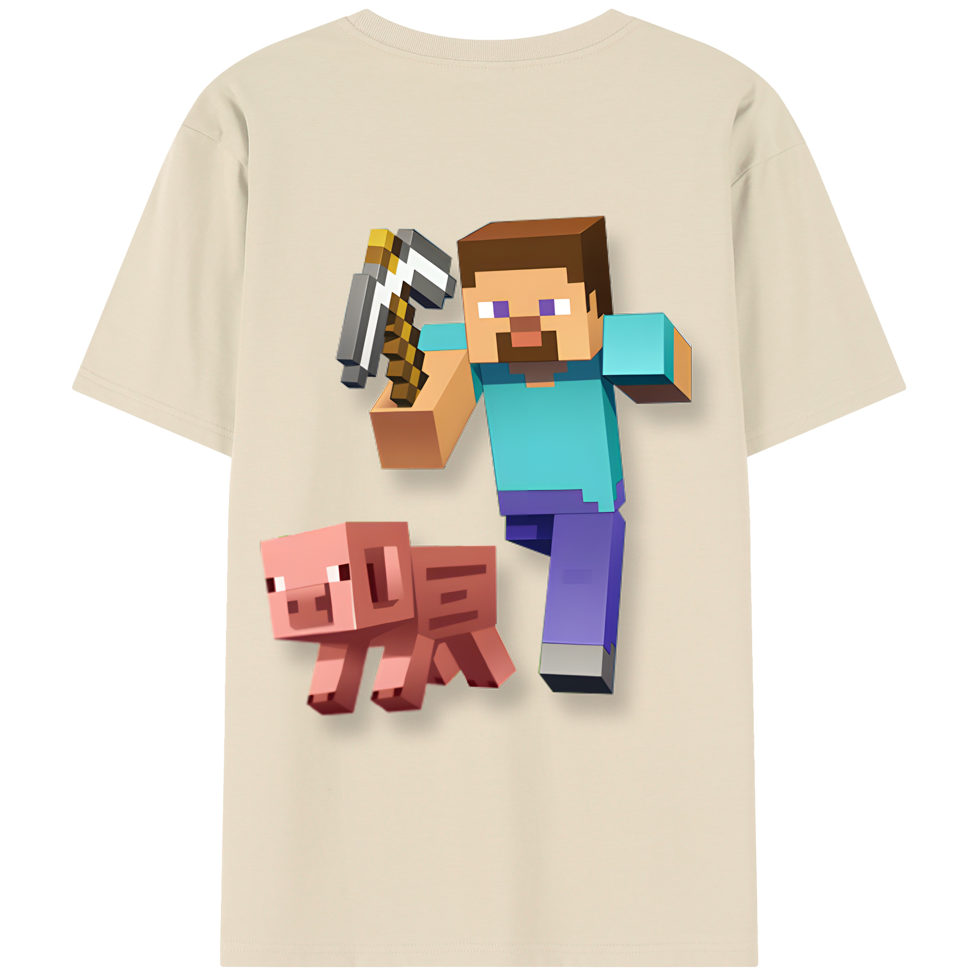 （画像用） マインクラフト ブロックの世界 Minecraft MC Block world 綿100％半袖Tシャツ（背面プリント）
