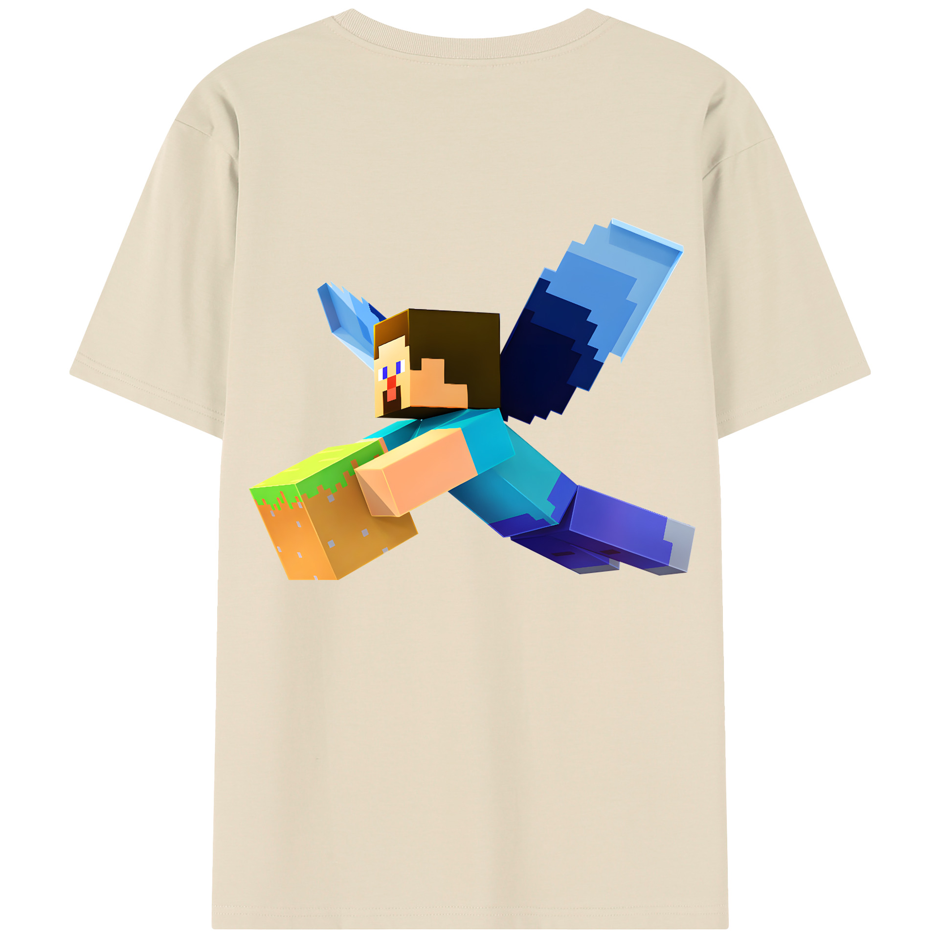 （画像用） マインクラフト ブロックの世界 Minecraft MC Block world 綿100％半袖Tシャツ（背面プリント）