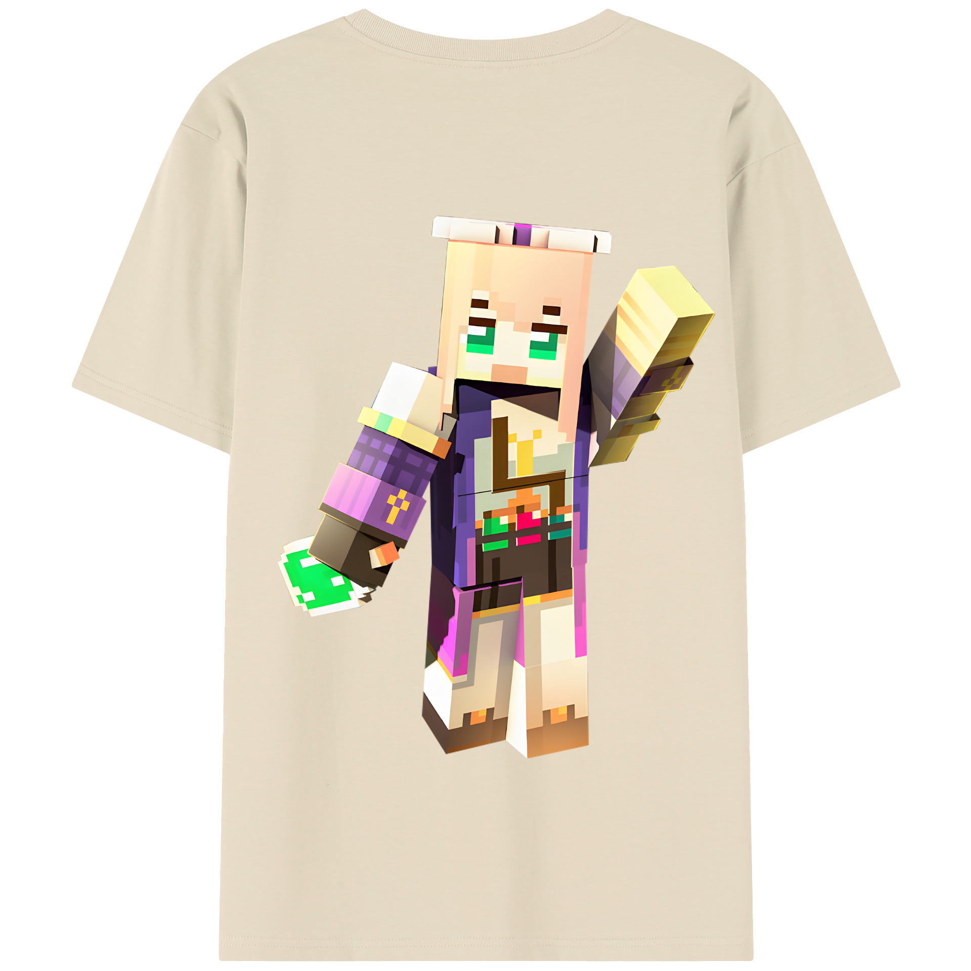 （画像用） マインクラフト ブロックの世界 Minecraft MC Block world 綿100％半袖Tシャツ（背面プリント）