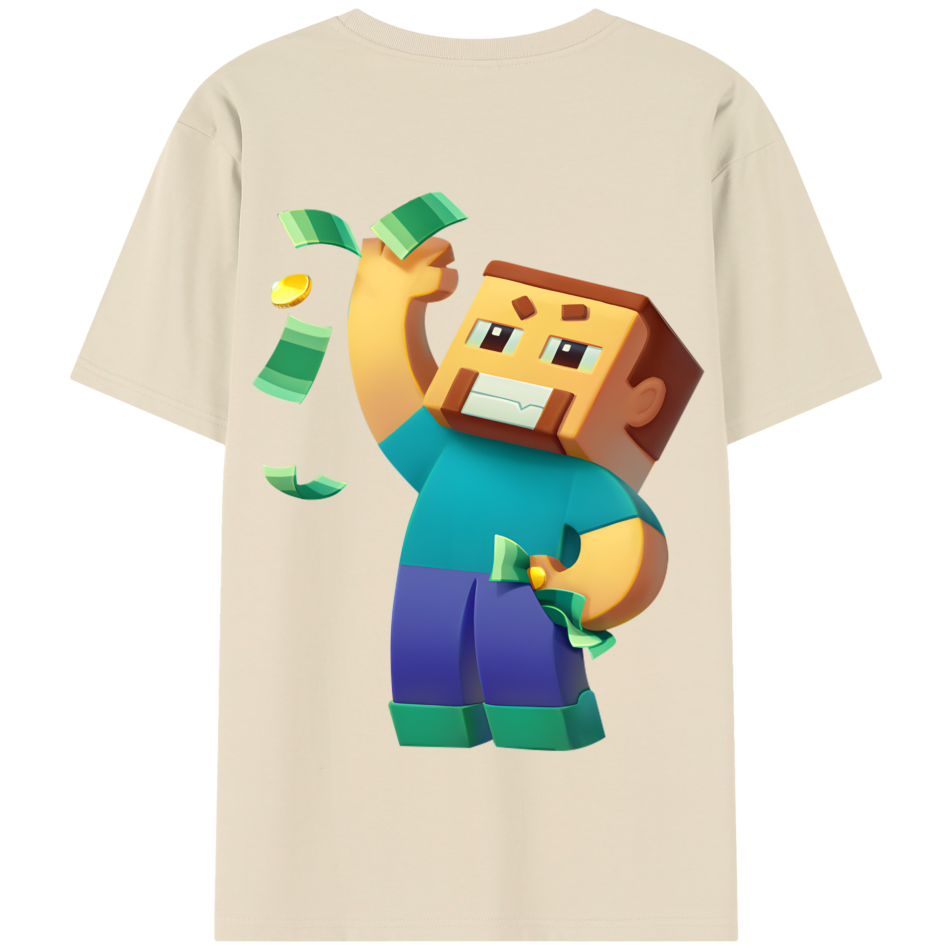 （画像用） マインクラフト ブロックの世界 Minecraft MC Block world 綿100％半袖Tシャツ（背面プリント）