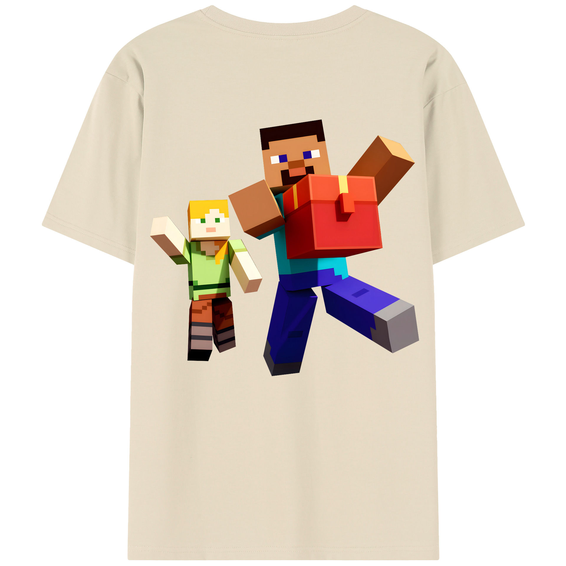 （画像用） マインクラフト ブロックの世界 Minecraft MC Block world 綿100％半袖Tシャツ（背面プリント）