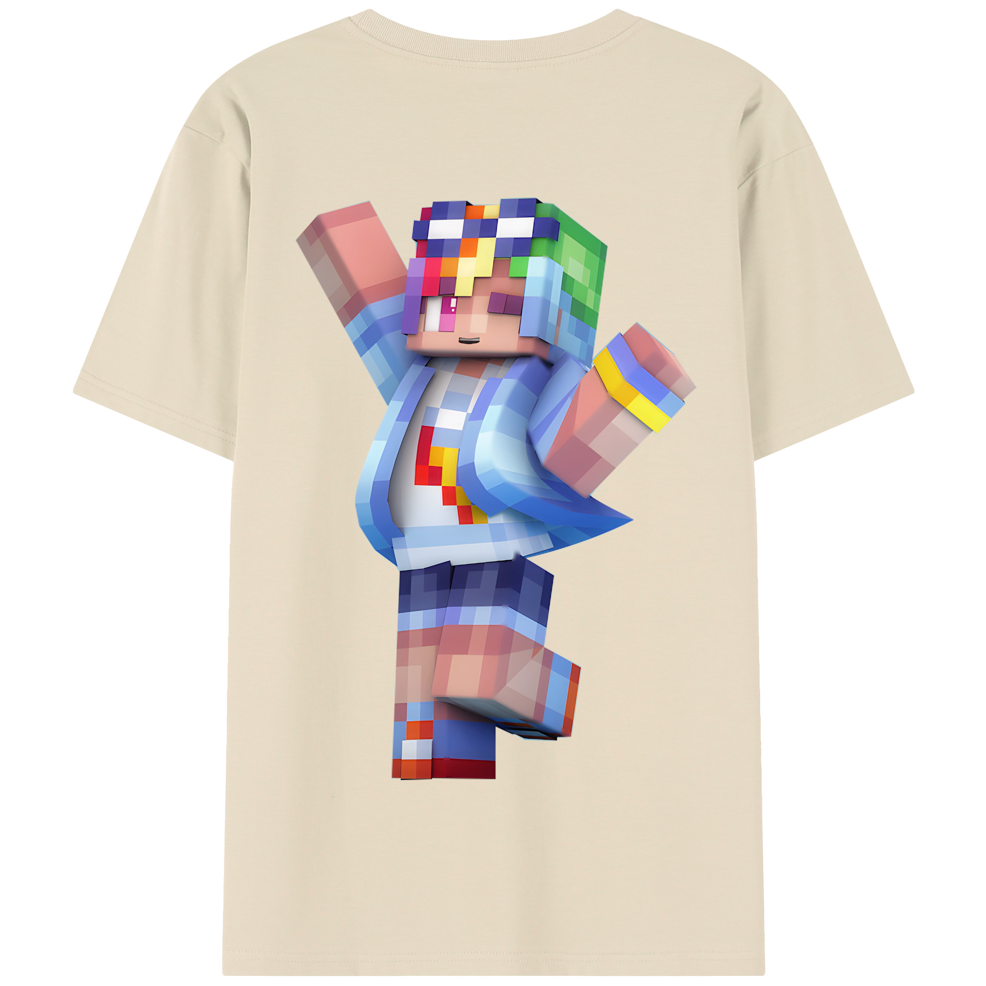 （画像用） マインクラフト ブロックの世界 Minecraft MC Block world 綿100％半袖Tシャツ（背面プリント）