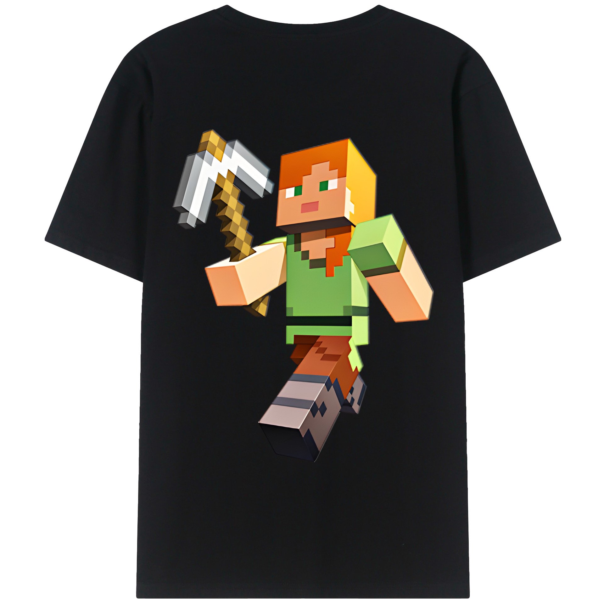 （画像用） マインクラフト ブロックの世界 Minecraft MC Block world 綿100％半袖Tシャツ（背面プリント）