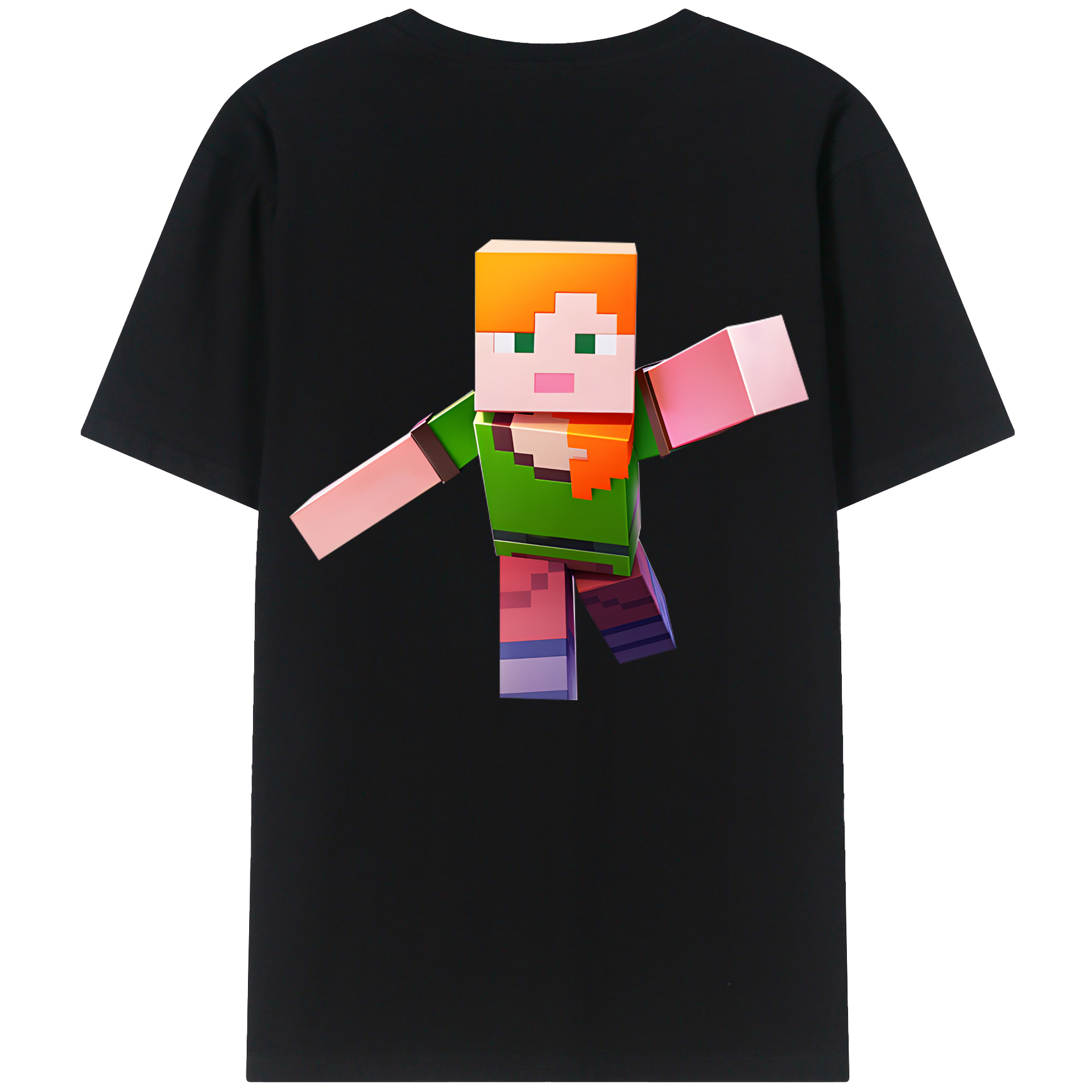 （画像用） マインクラフト ブロックの世界 Minecraft MC Block world 綿100％半袖Tシャツ（背面プリント）