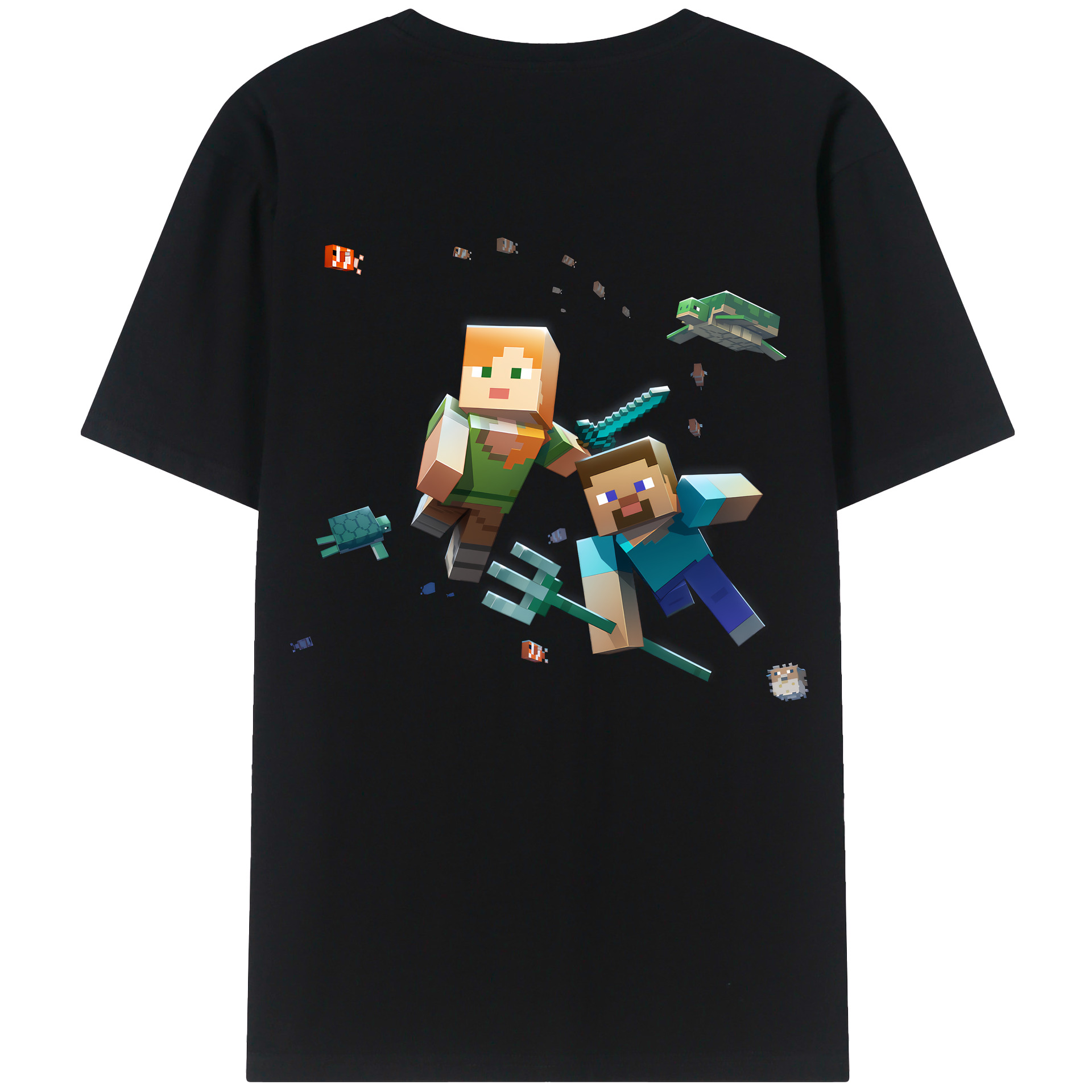 （画像用） マインクラフト ブロックの世界 Minecraft MC Block world 綿100％半袖Tシャツ（背面プリント）