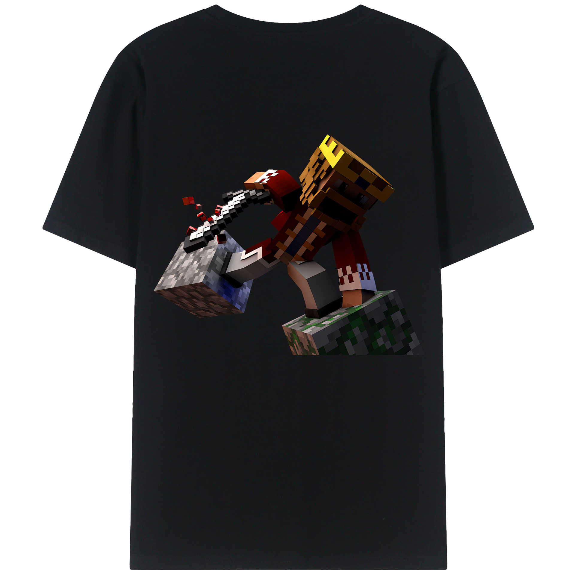 （画像用） マインクラフト ブロックの世界 Minecraft MC Block world 綿100％半袖Tシャツ（背面プリント）