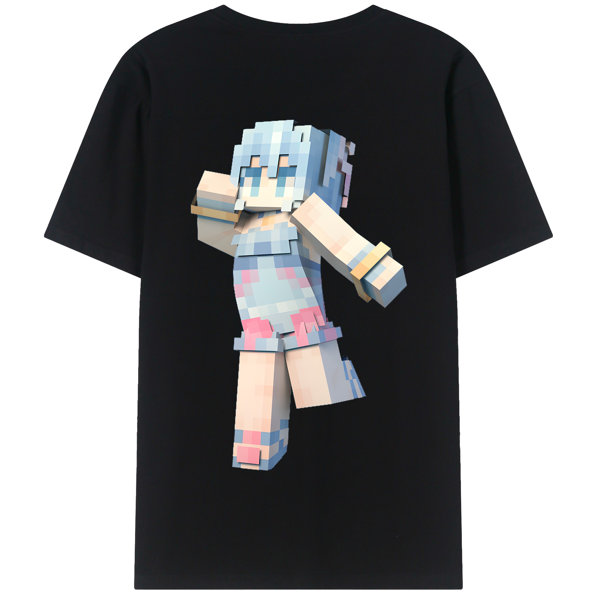 （画像用） マインクラフト ブロックの世界 Minecraft MC Block world 綿100％半袖Tシャツ（背面プリント）