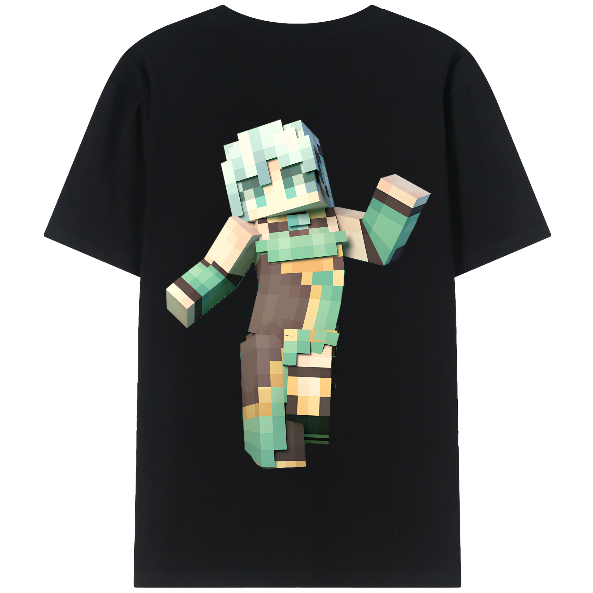 （画像用） マインクラフト ブロックの世界 Minecraft MC Block world 綿100％半袖Tシャツ（背面プリント）