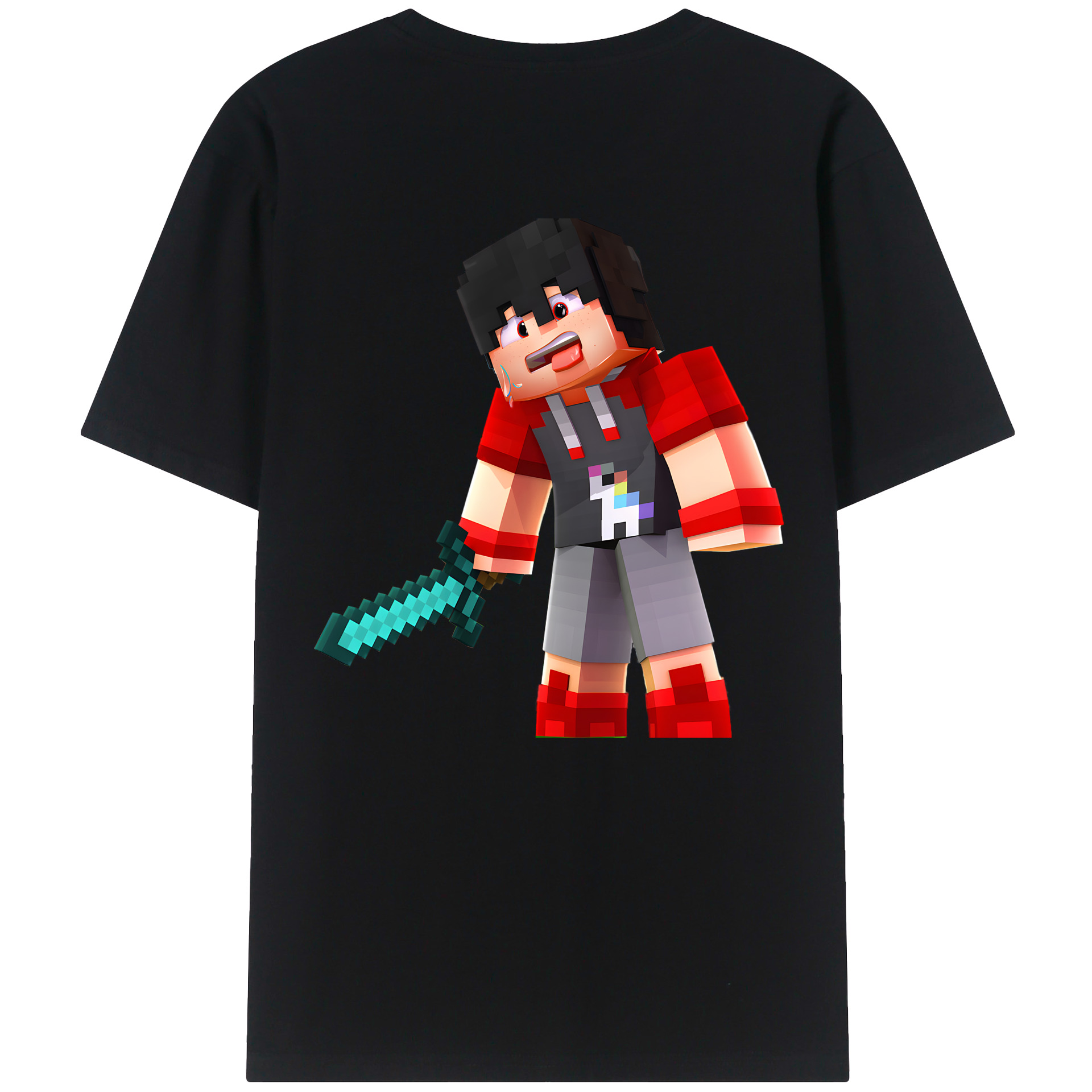 （画像用） マインクラフト ブロックの世界 Minecraft MC Block world 綿100％半袖Tシャツ（背面プリント）