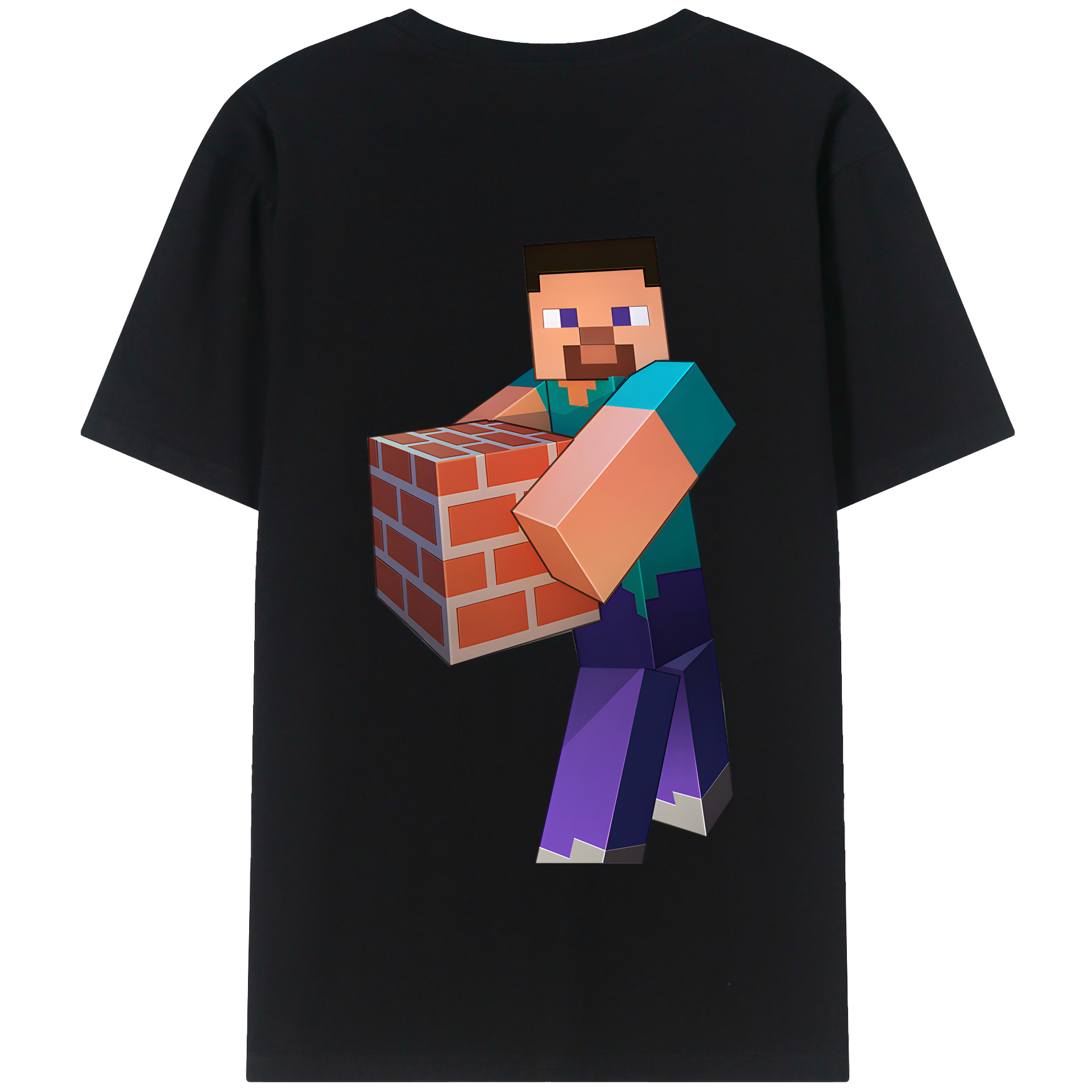 （画像用） マインクラフト ブロックの世界 Minecraft MC Block world 綿100％半袖Tシャツ（背面プリント）
