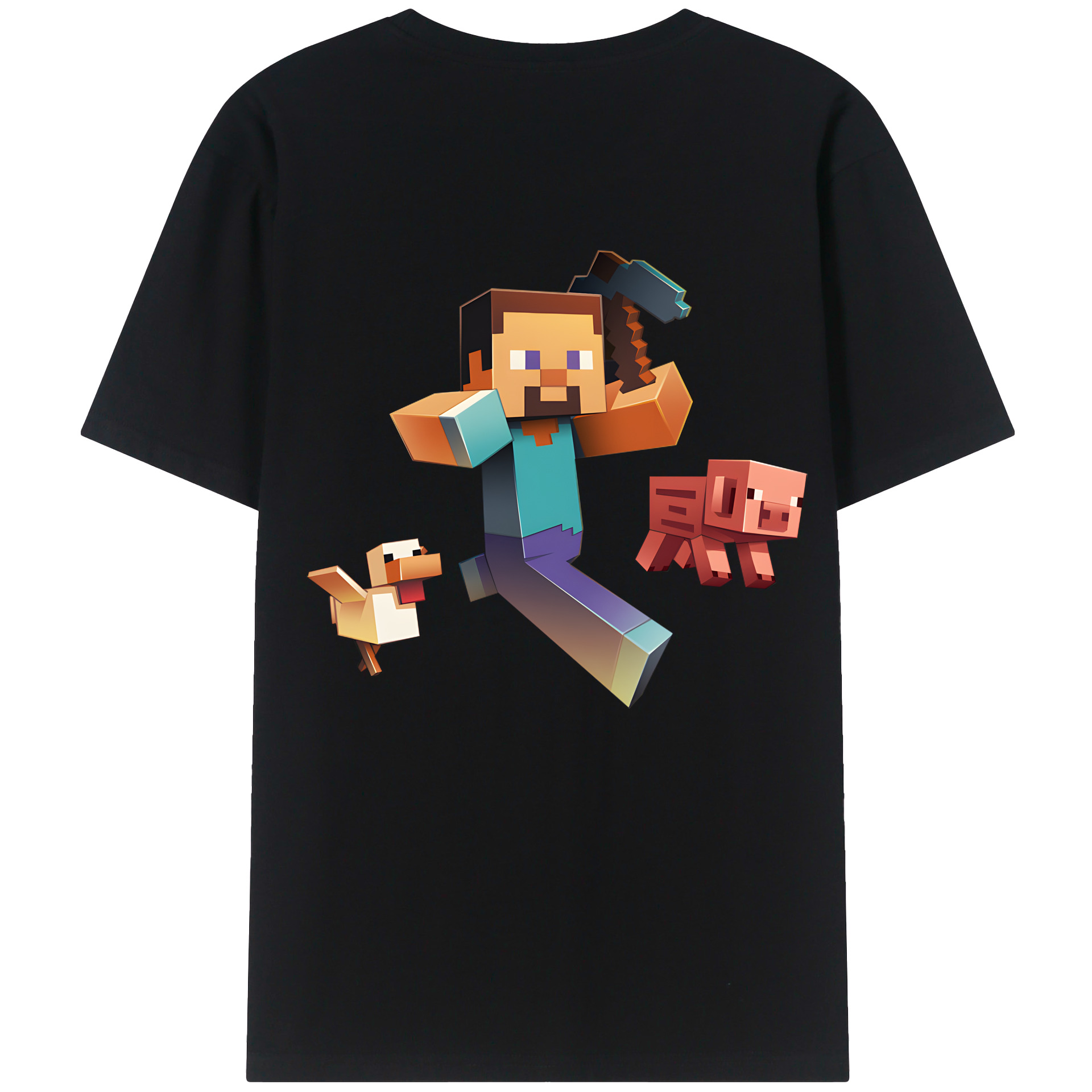 （画像用） マインクラフト ブロックの世界 Minecraft MC Block world 綿100％半袖Tシャツ（背面プリント）