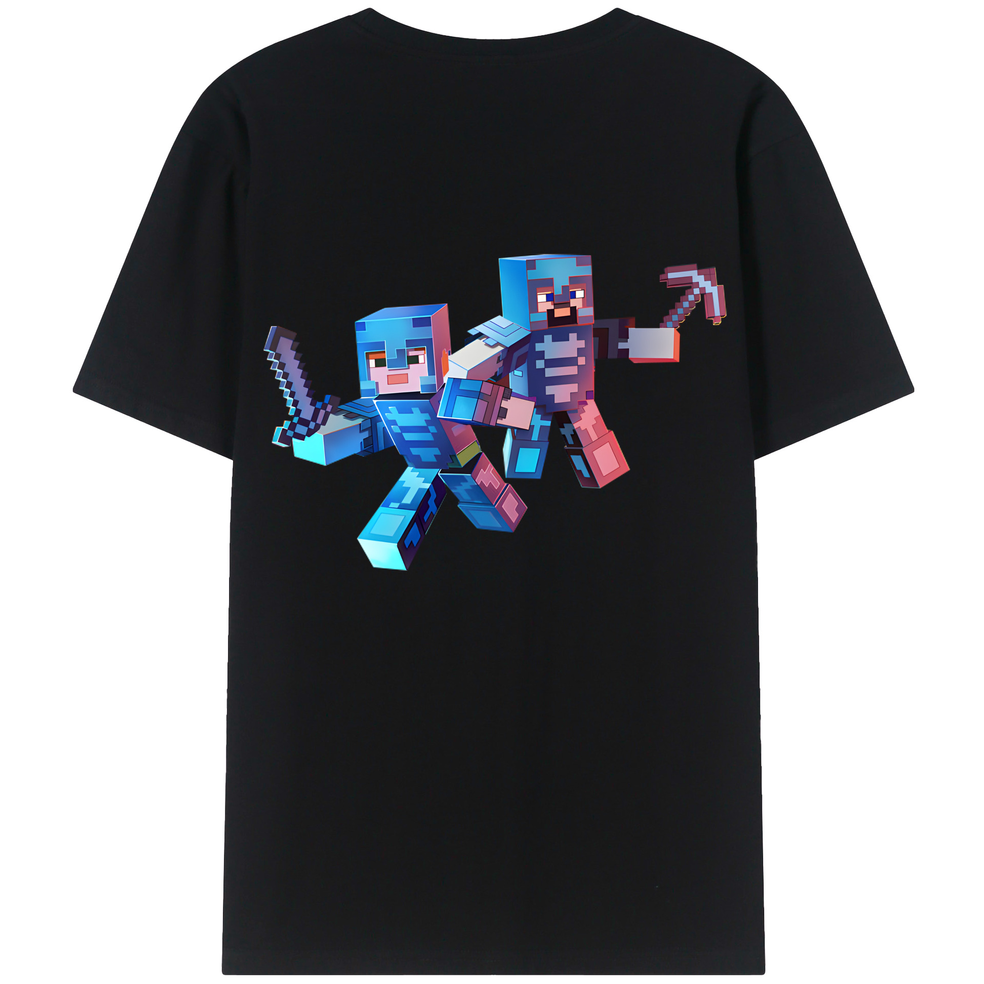 （画像用） マインクラフト ブロックの世界 Minecraft MC Block world 綿100％半袖Tシャツ（背面プリント）