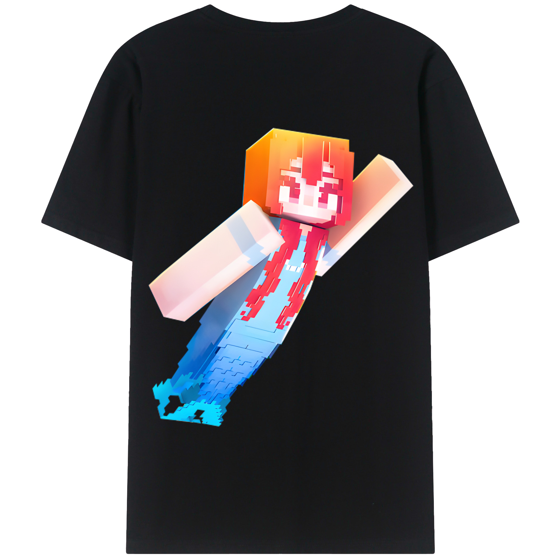 （画像用） マインクラフト ブロックの世界 Minecraft MC Block world 綿100％半袖Tシャツ（背面プリント）