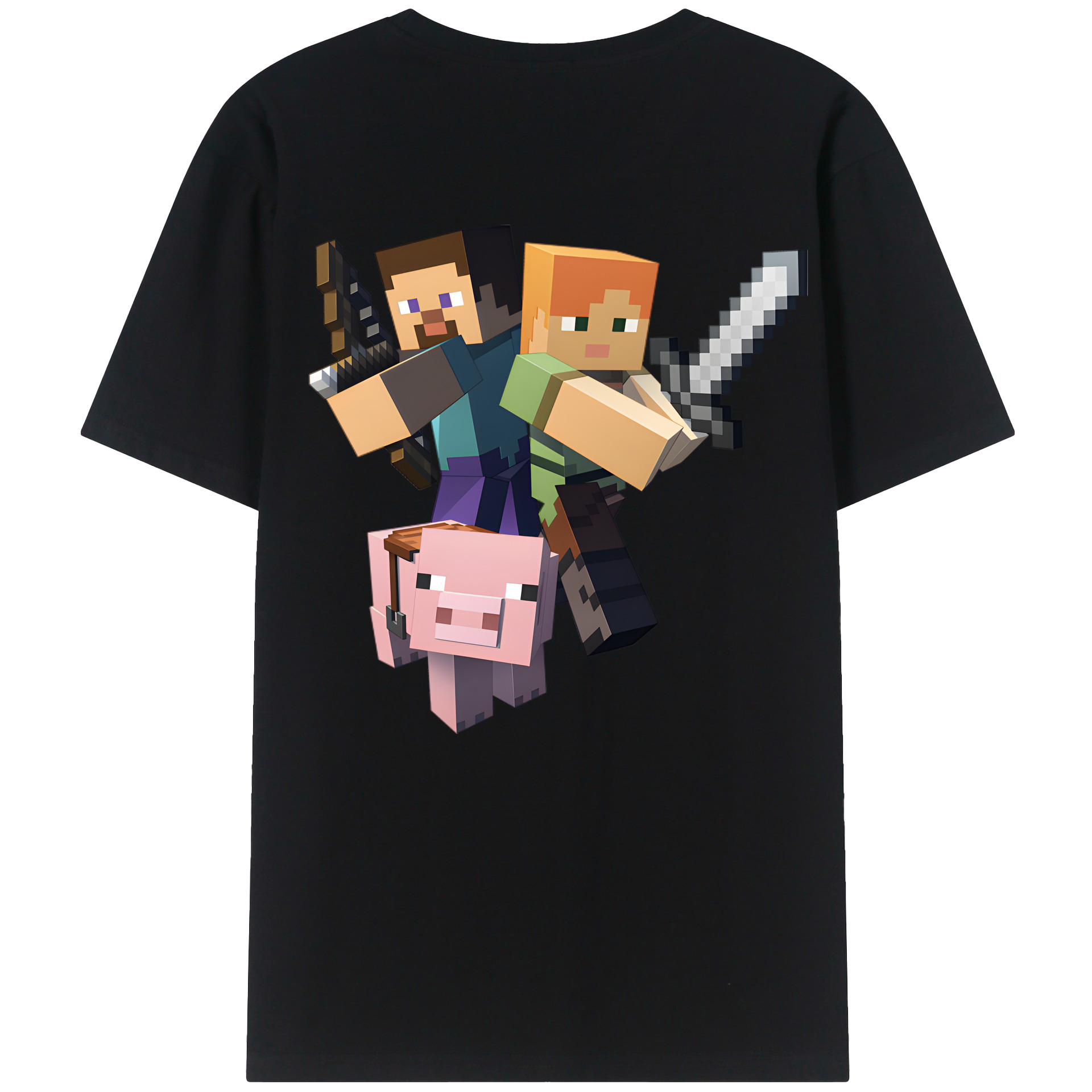（画像用） マインクラフト ブロックの世界 Minecraft MC Block world 綿100％半袖Tシャツ（背面プリント）