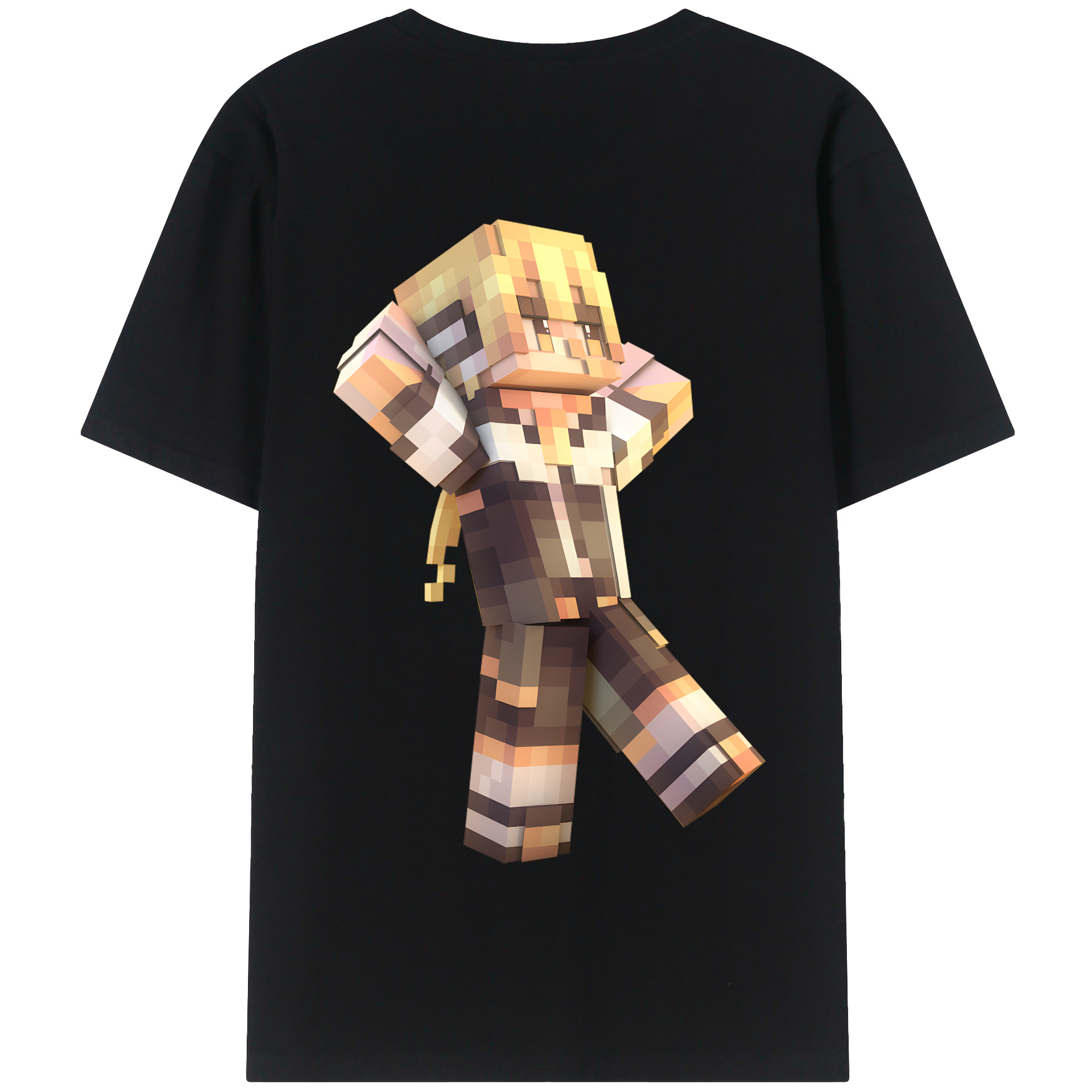 （画像用） マインクラフト ブロックの世界 Minecraft MC Block world 綿100％半袖Tシャツ（背面プリント）