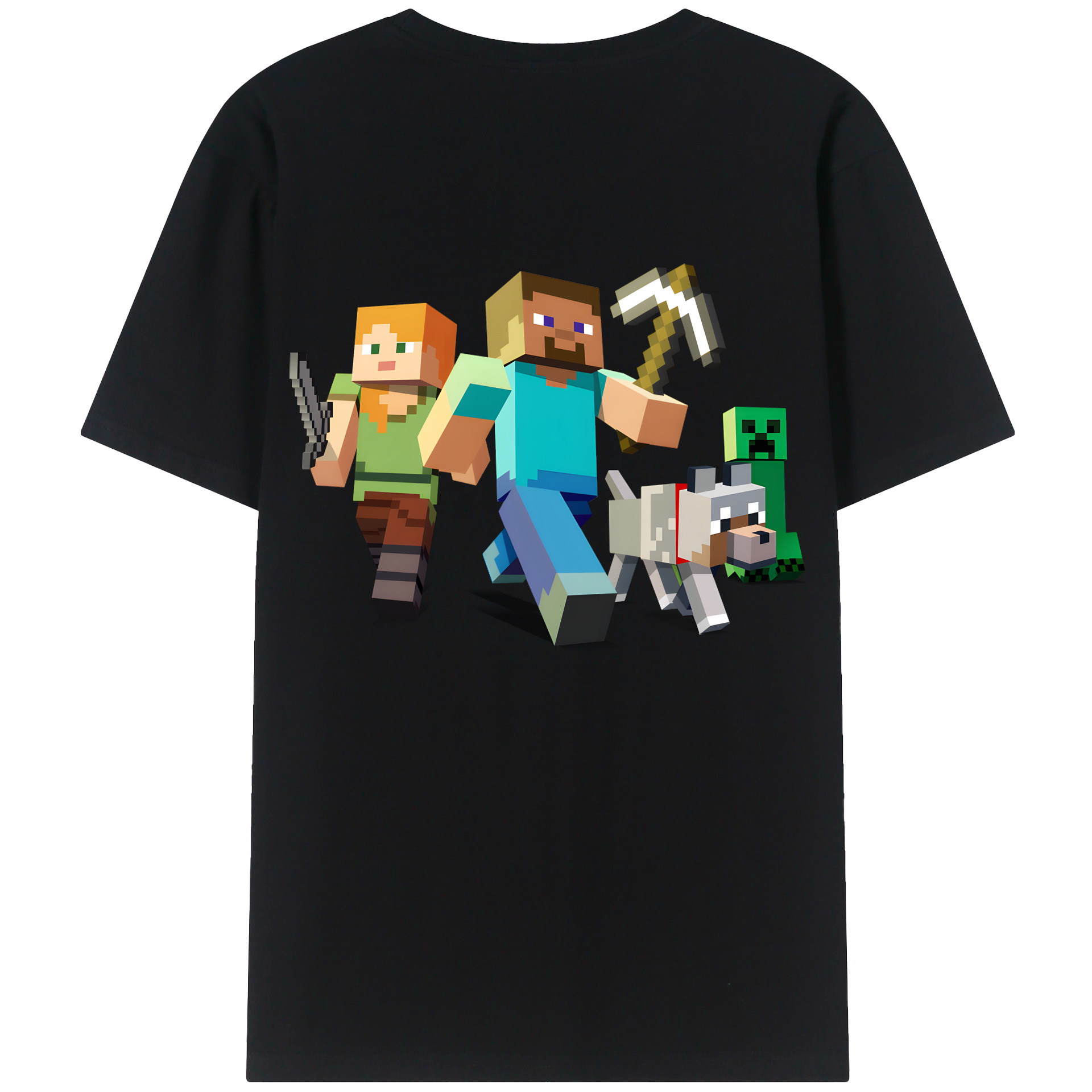 （画像用） マインクラフト ブロックの世界 Minecraft MC Block world 綿100％半袖Tシャツ（背面プリント）