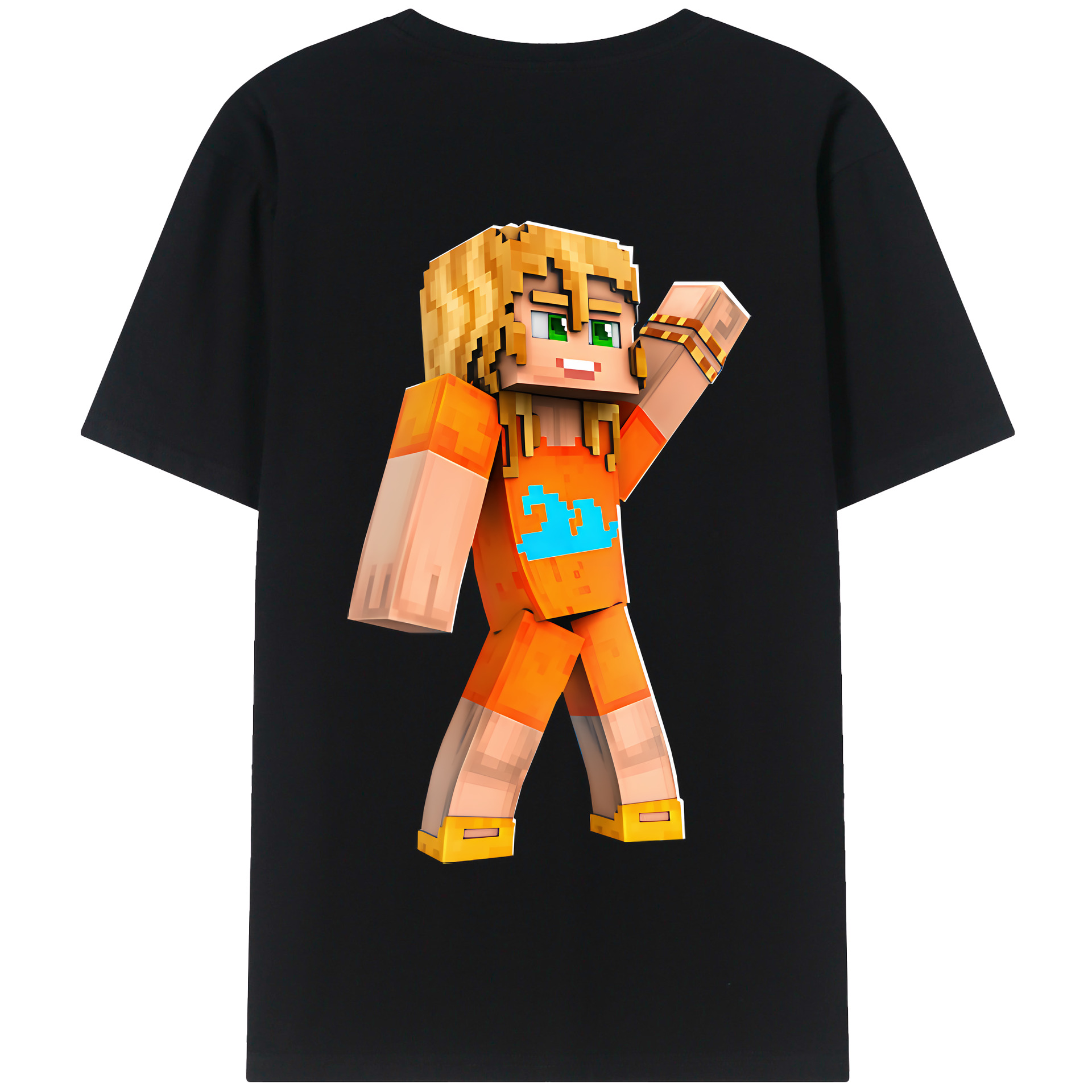 （画像用） マインクラフト ブロックの世界 Minecraft MC Block world 綿100％半袖Tシャツ（背面プリント）