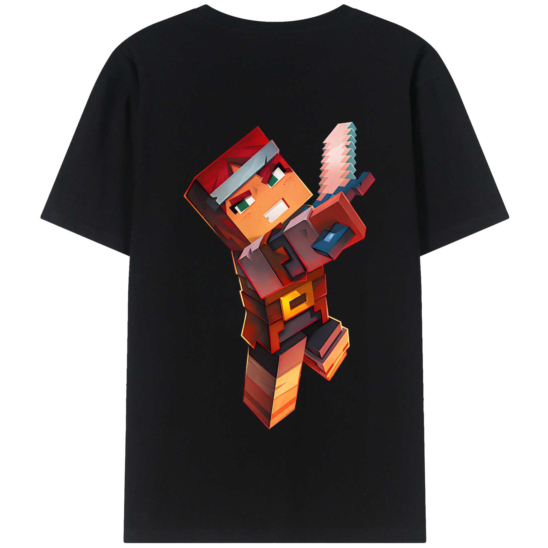 （画像用） マインクラフト ブロックの世界 Minecraft MC Block world 綿100％半袖Tシャツ（背面プリント）