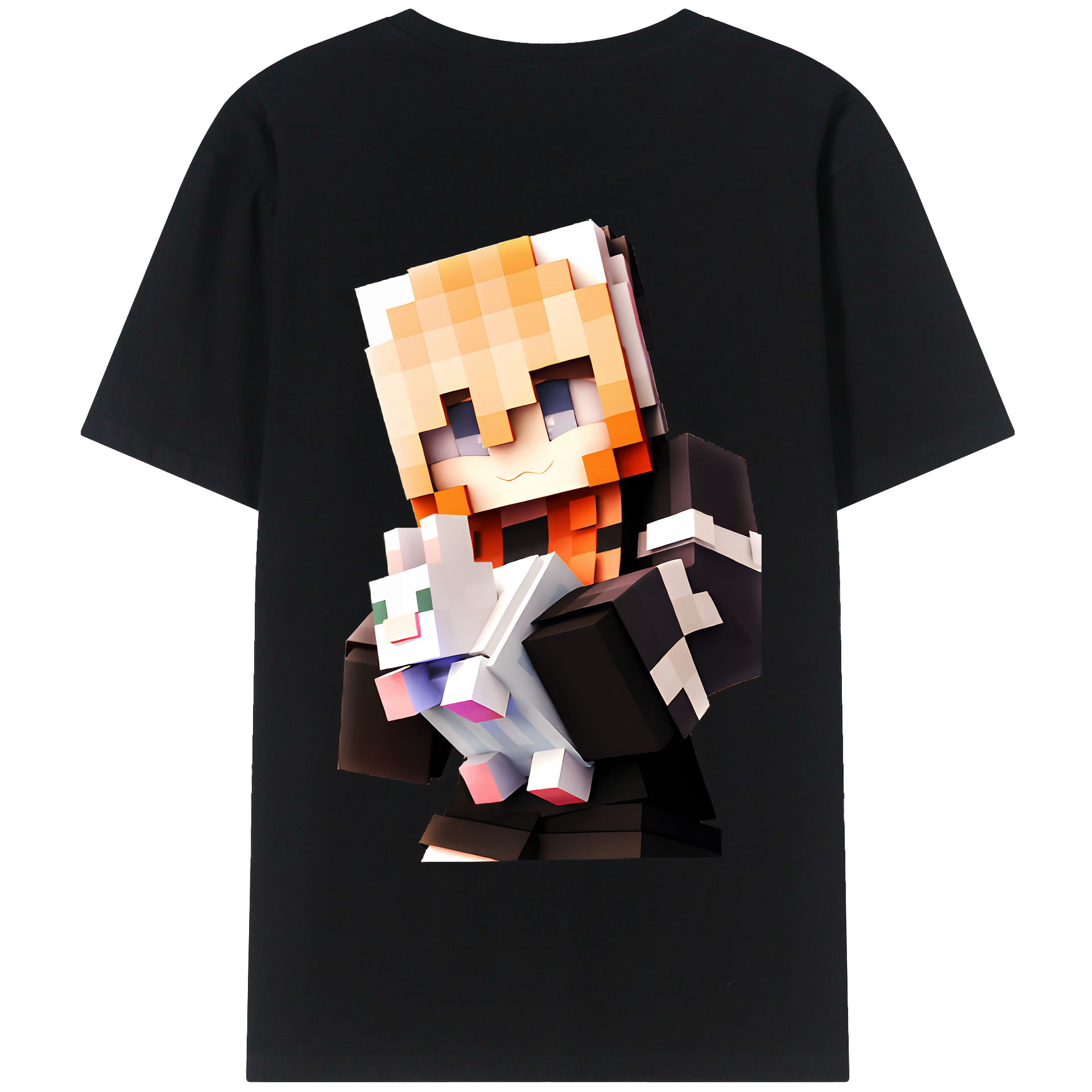（画像用） マインクラフト ブロックの世界 Minecraft MC Block world 綿100％半袖Tシャツ（背面プリント）