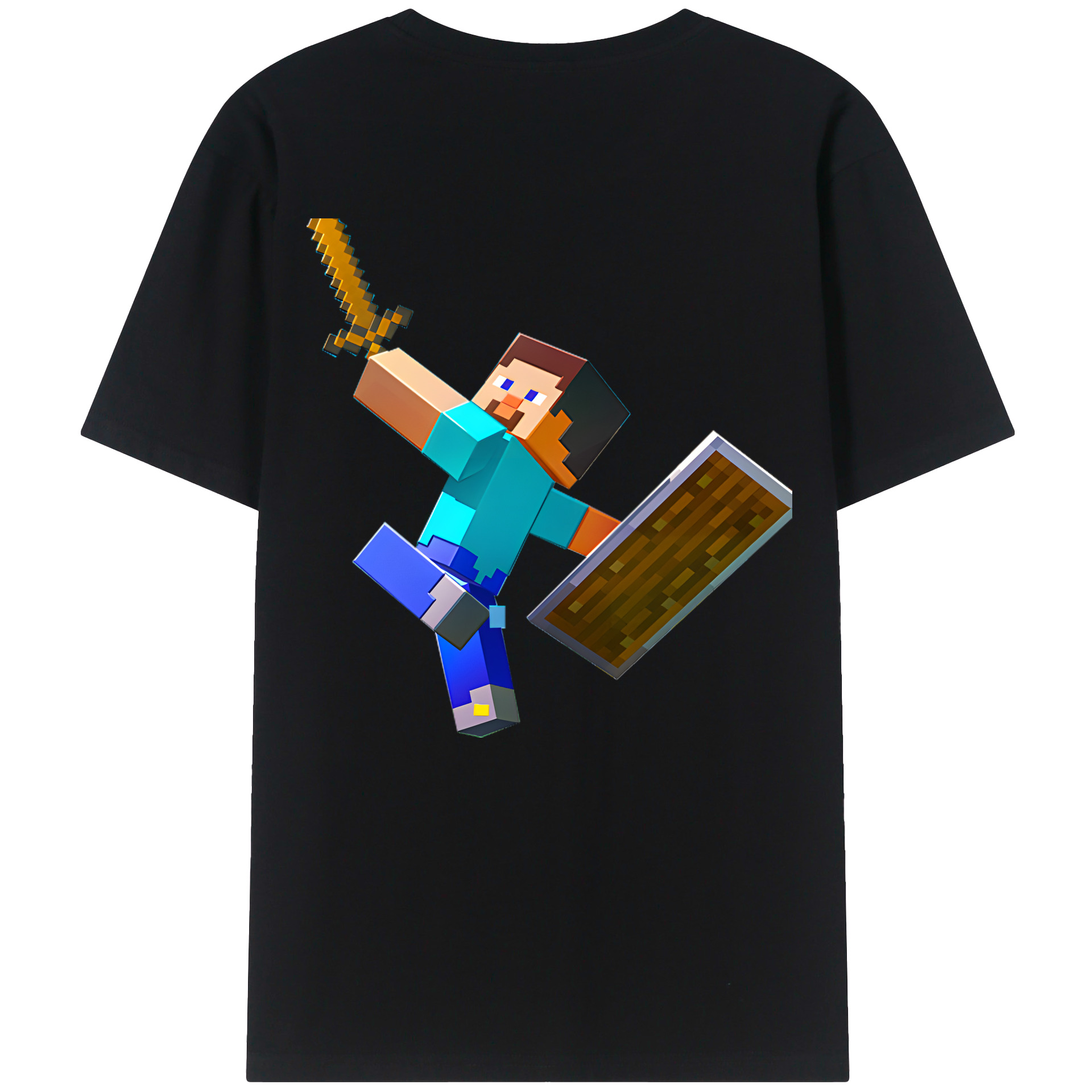（画像用） マインクラフト ブロックの世界 Minecraft MC Block world 綿100％半袖Tシャツ（背面プリント）