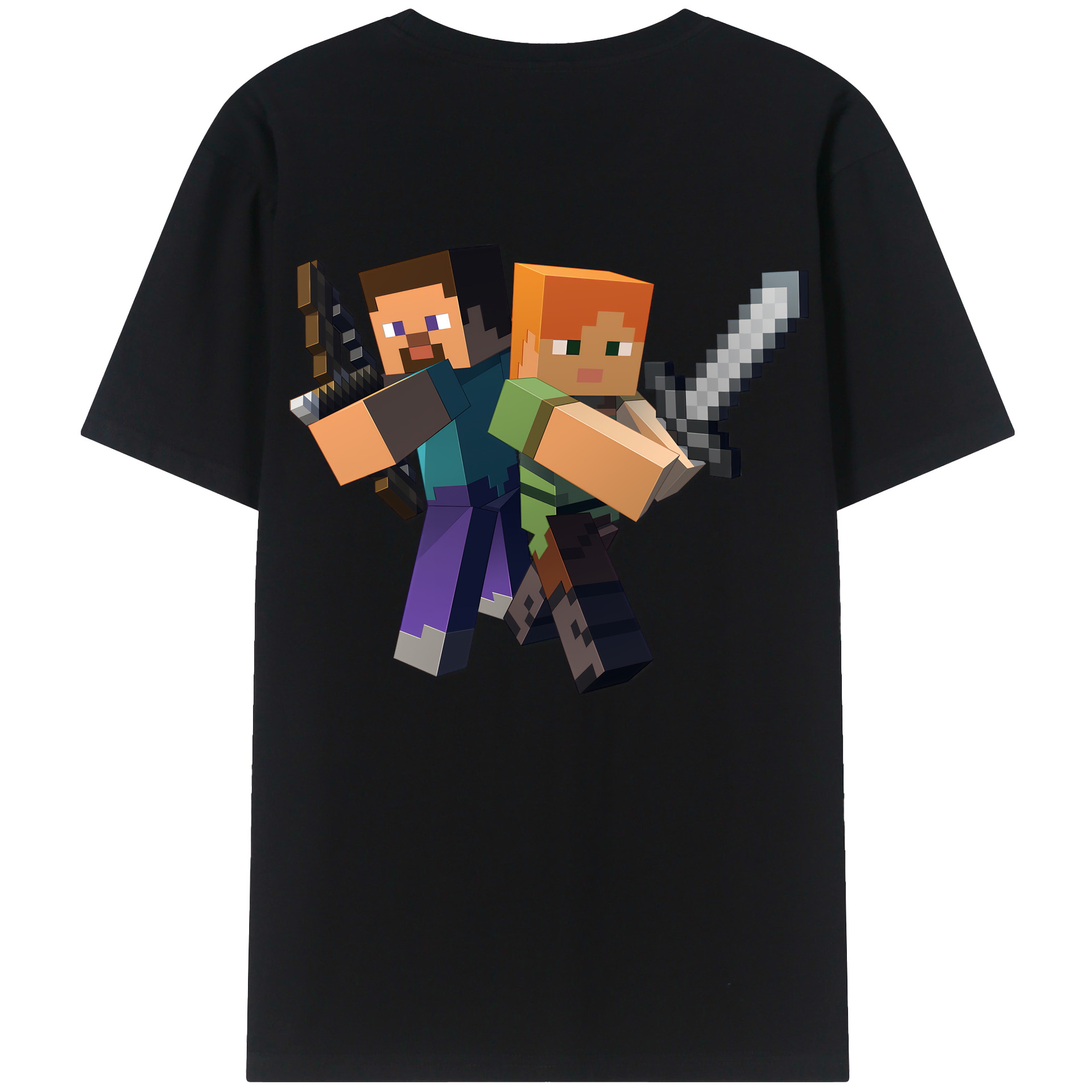 （画像用） マインクラフト ブロックの世界 Minecraft MC Block world 綿100％半袖Tシャツ（背面プリント）
