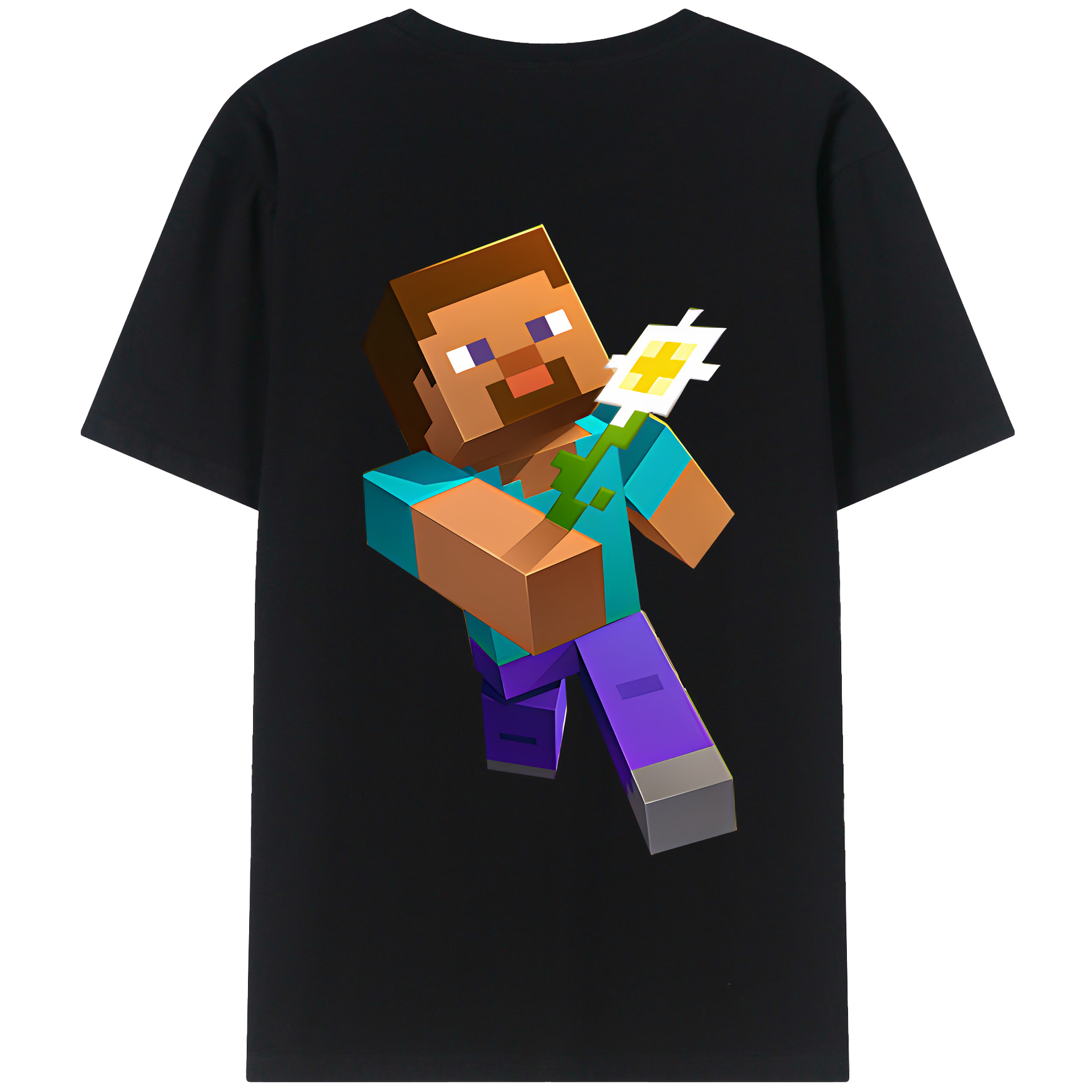 （画像用） マインクラフト ブロックの世界 Minecraft MC Block world 綿100％半袖Tシャツ（背面プリント）
