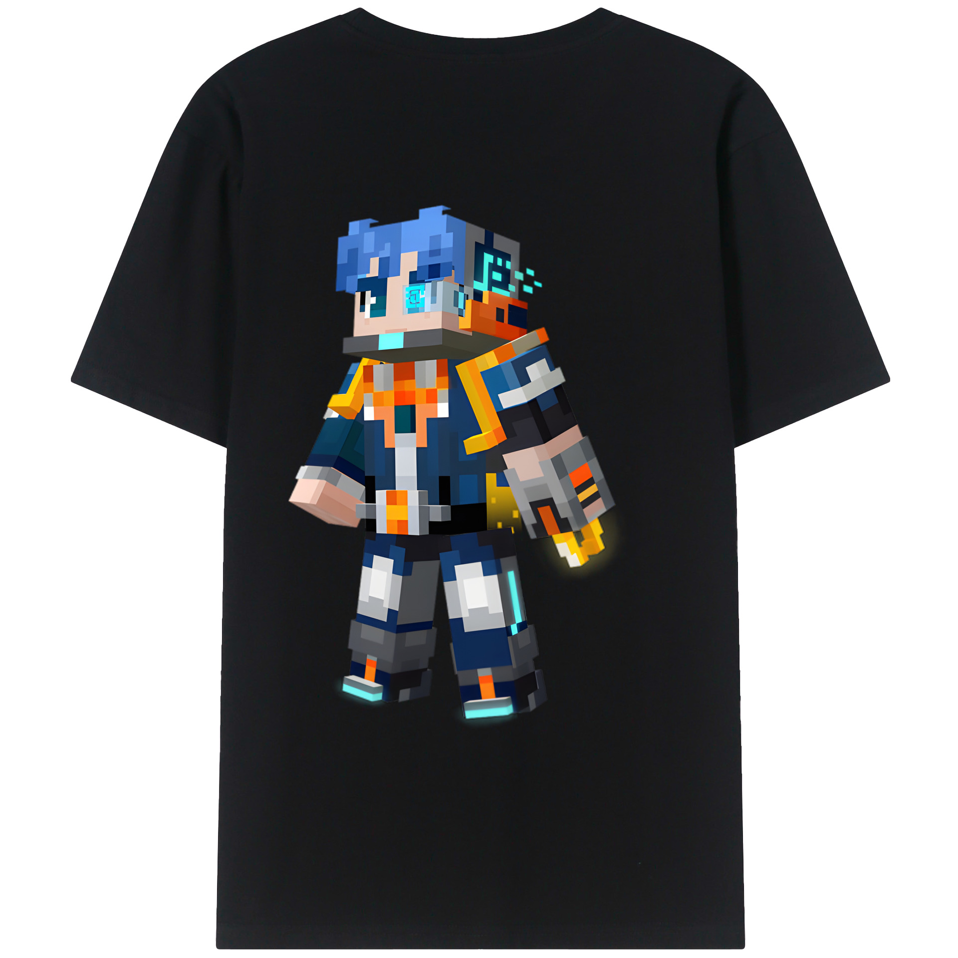 （画像用） マインクラフト ブロックの世界 Minecraft MC Block world 綿100％半袖Tシャツ（背面プリント）