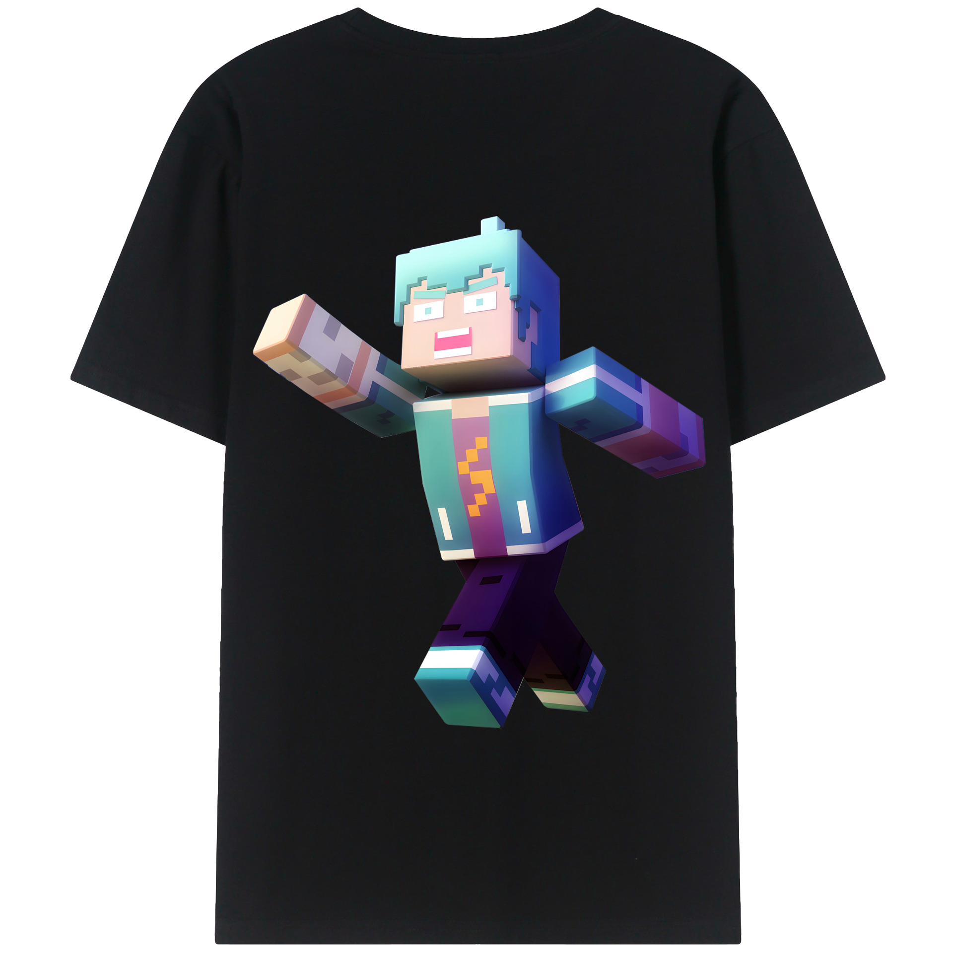 （画像用） マインクラフト ブロックの世界 Minecraft MC Block world 綿100％半袖Tシャツ（背面プリント）