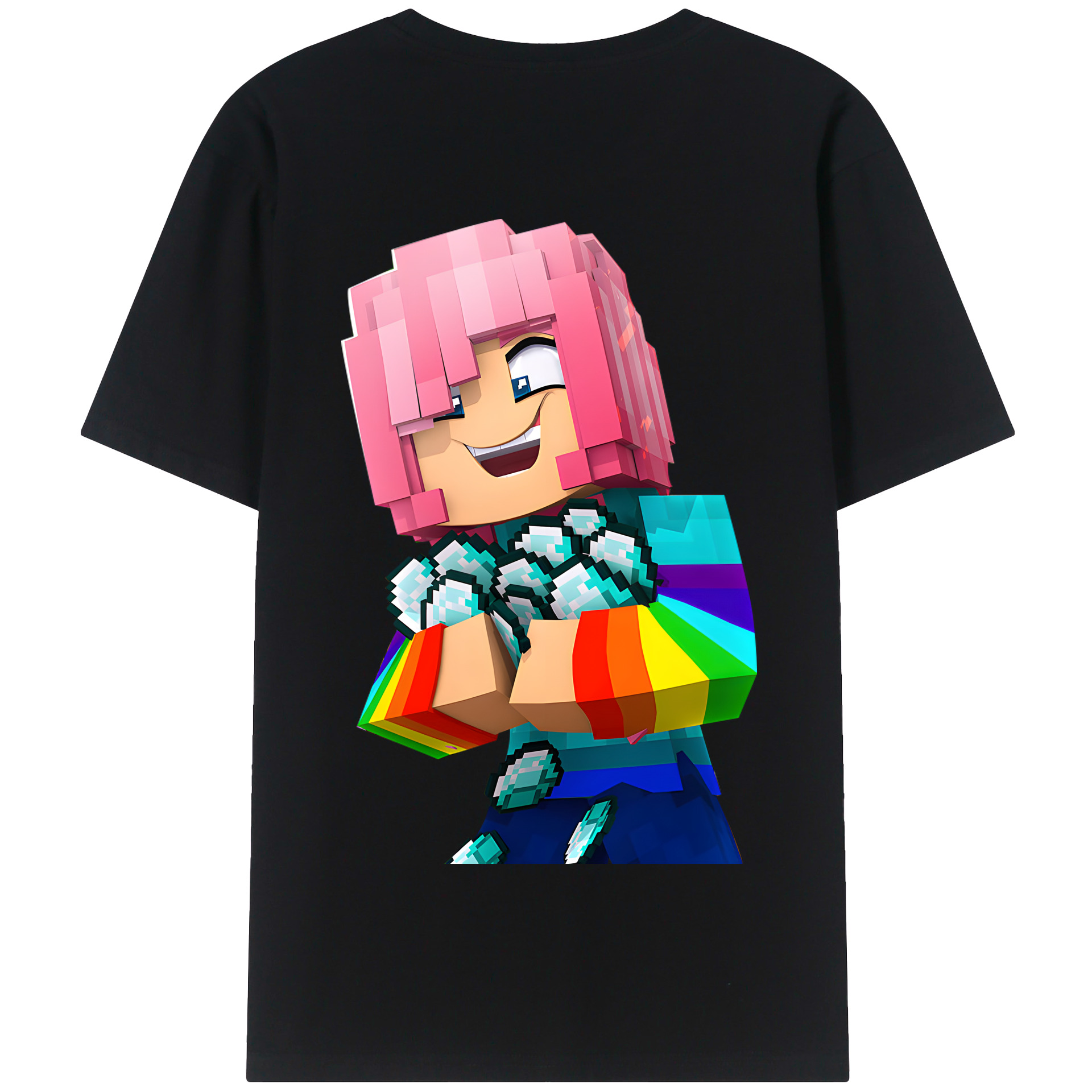 （画像用） マインクラフト ブロックの世界 Minecraft MC Block world 綿100％半袖Tシャツ（背面プリント）